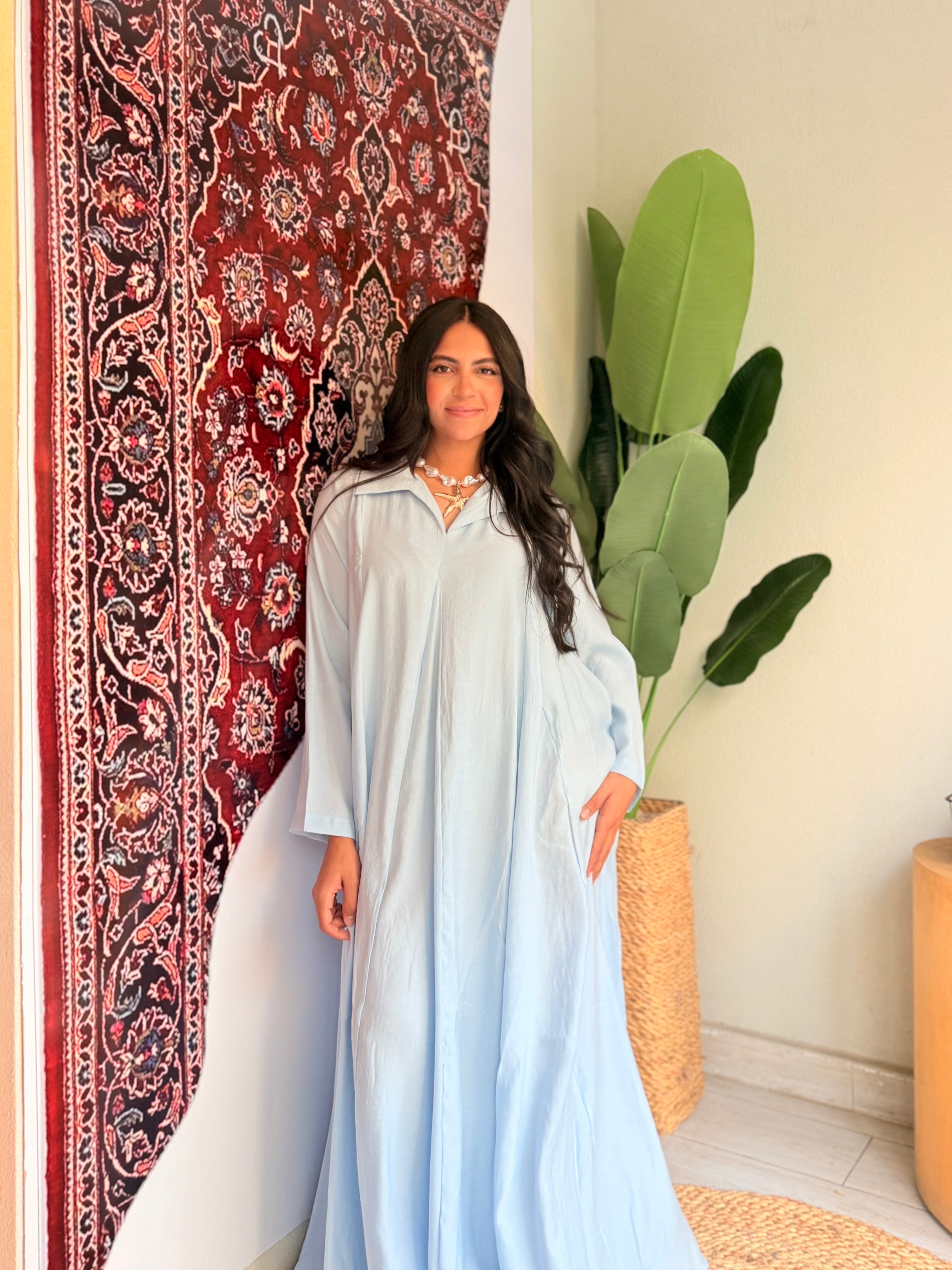 collared maxi dress Flowy – Sky Blue Red Wool A-Line Dress SID-D28919 Flowing into a graceful Color:Dark Charcoal Heather