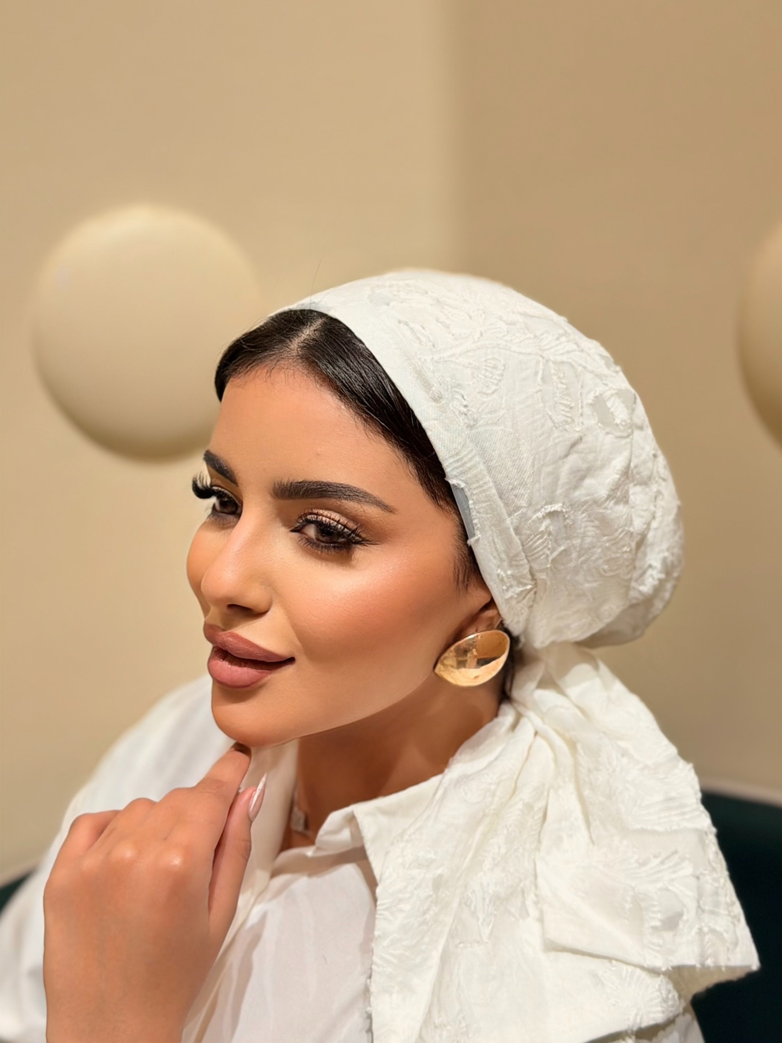 Floral Jacquard Turban — White