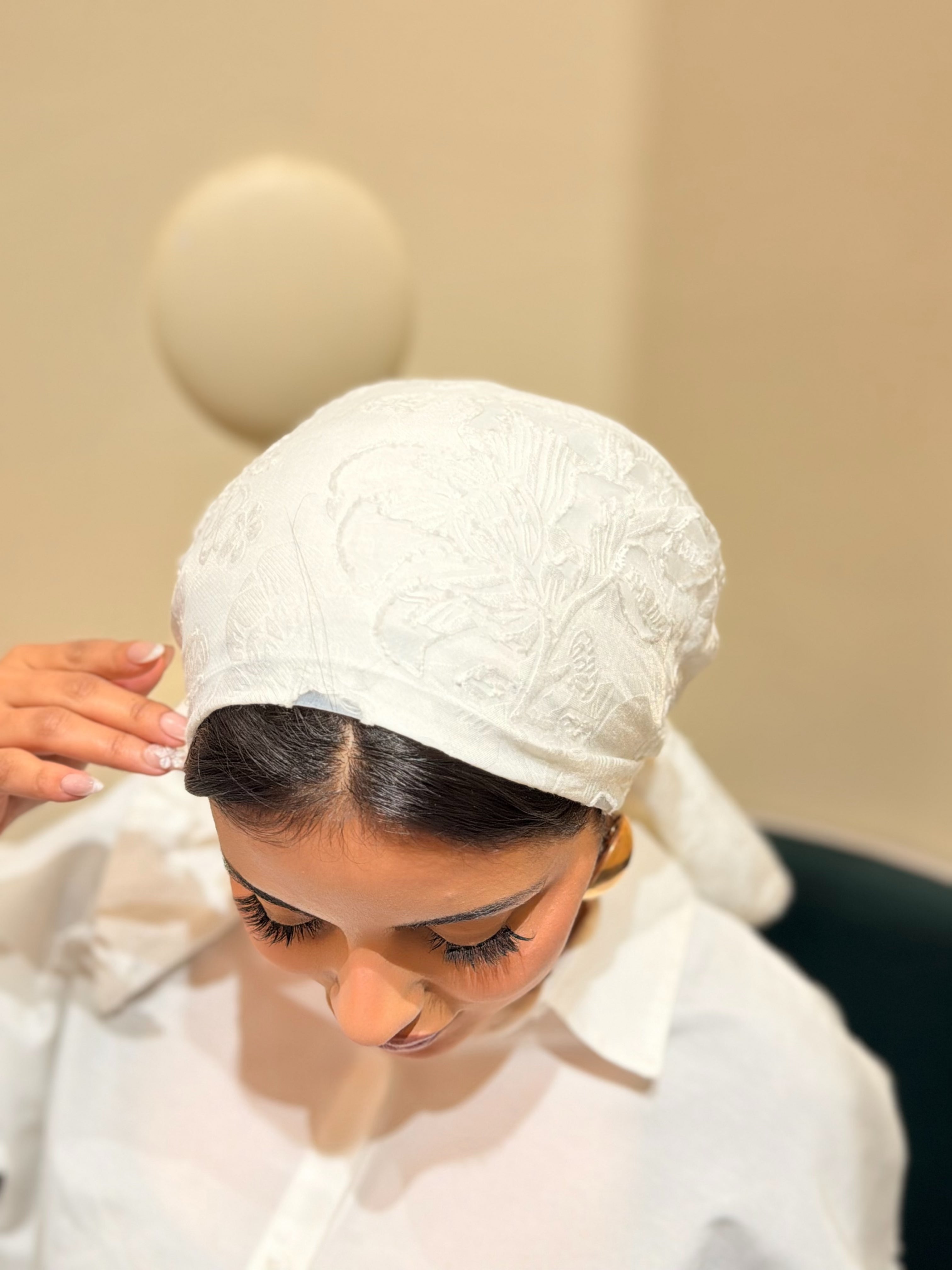 Floral Jacquard Turban — White
