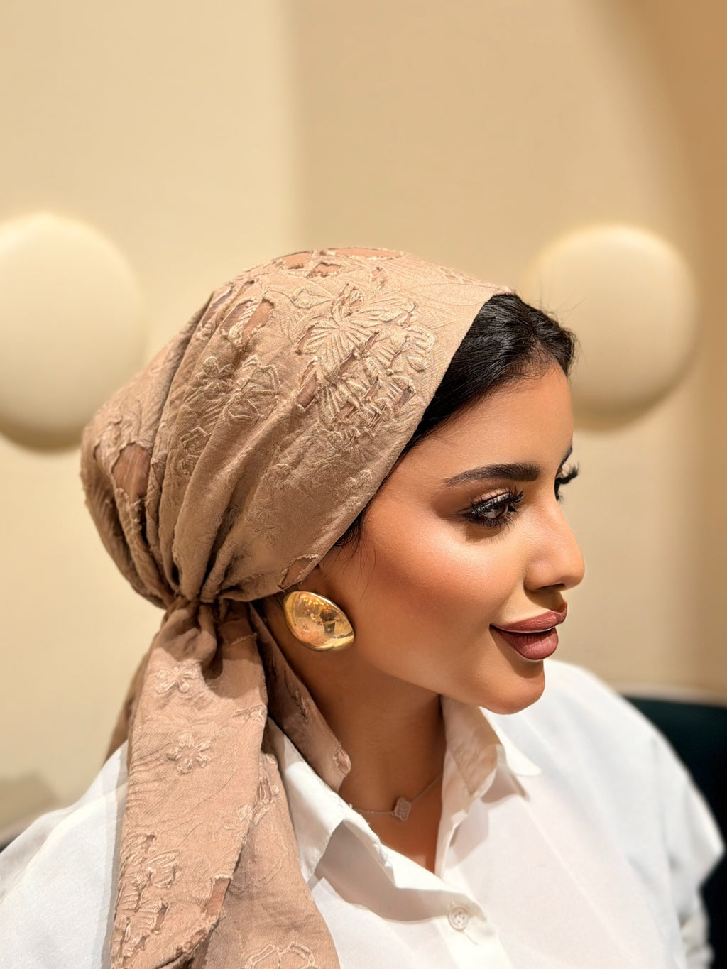 Floral Jacquard Turban — Brown