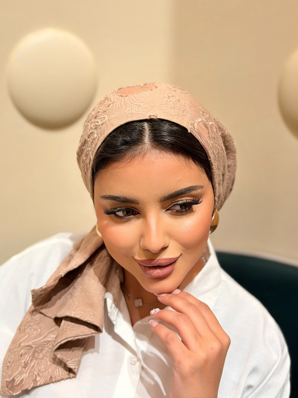 Floral Jacquard Turban — Brown