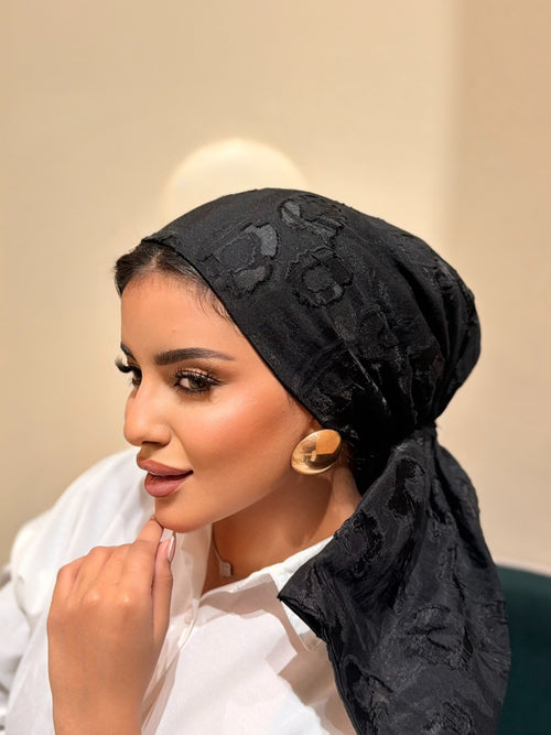 Floral Jacquard Turban — Black