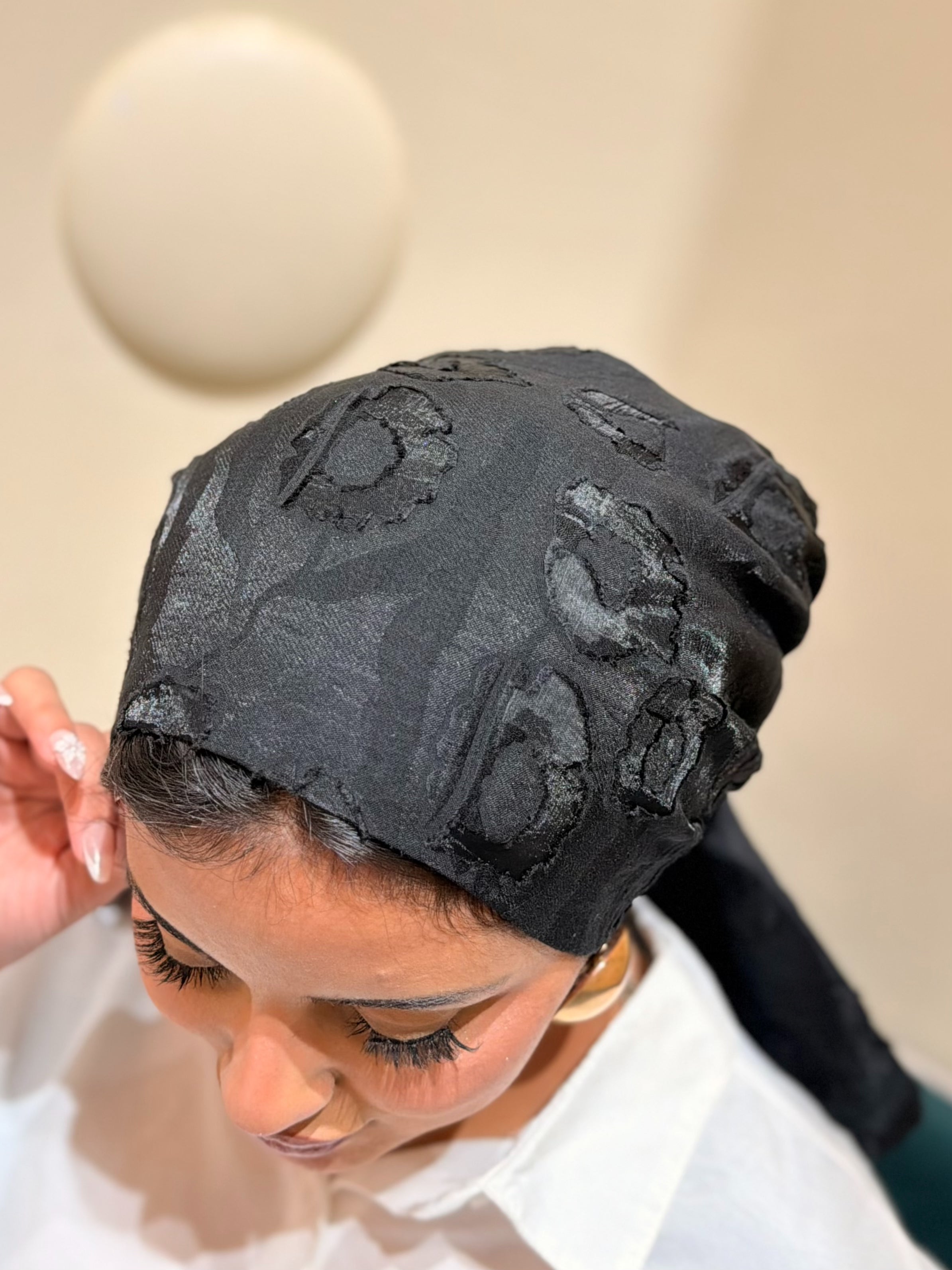 Floral Jacquard Turban — Black
