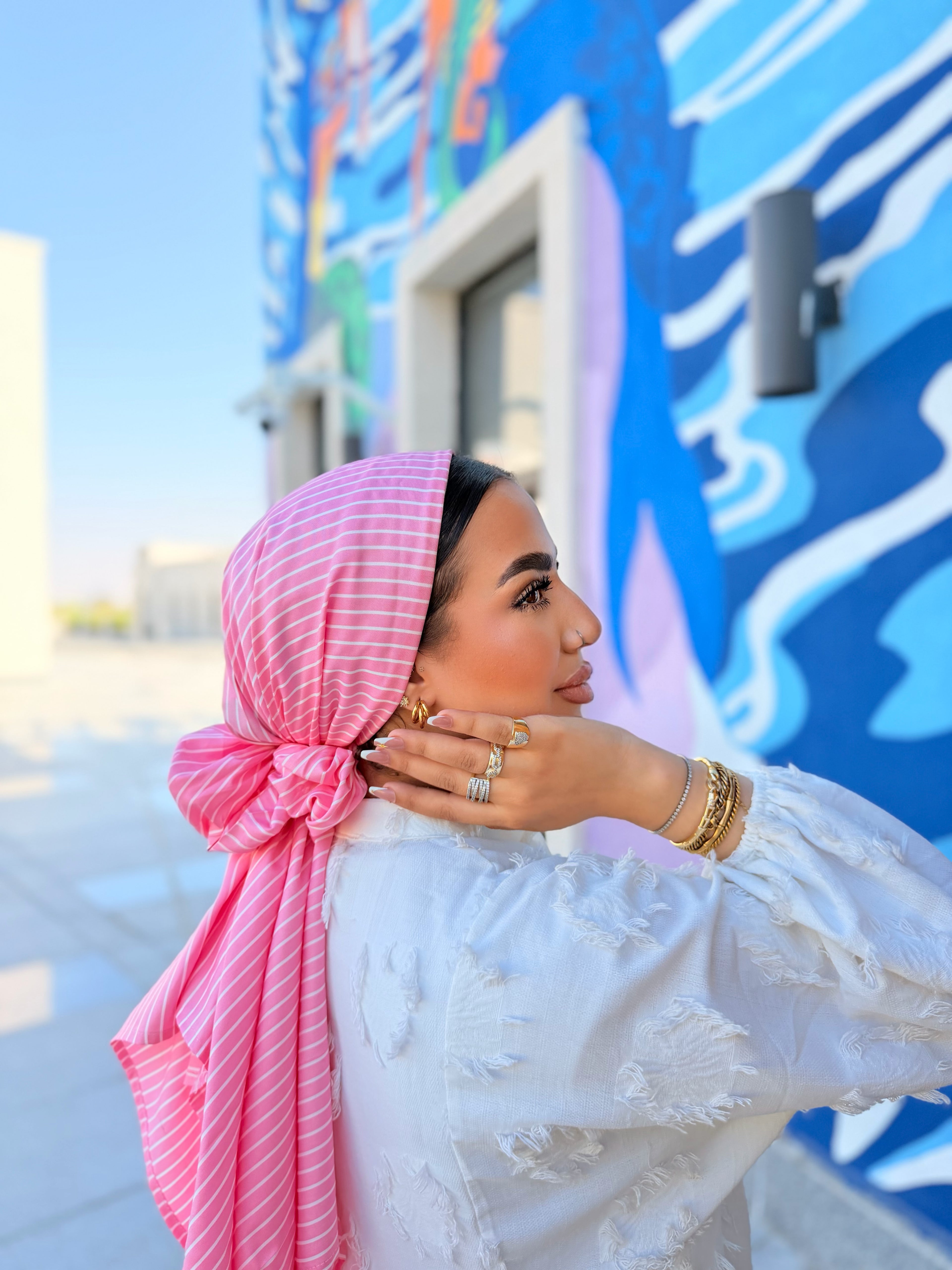 Striped Turban – Pink & White