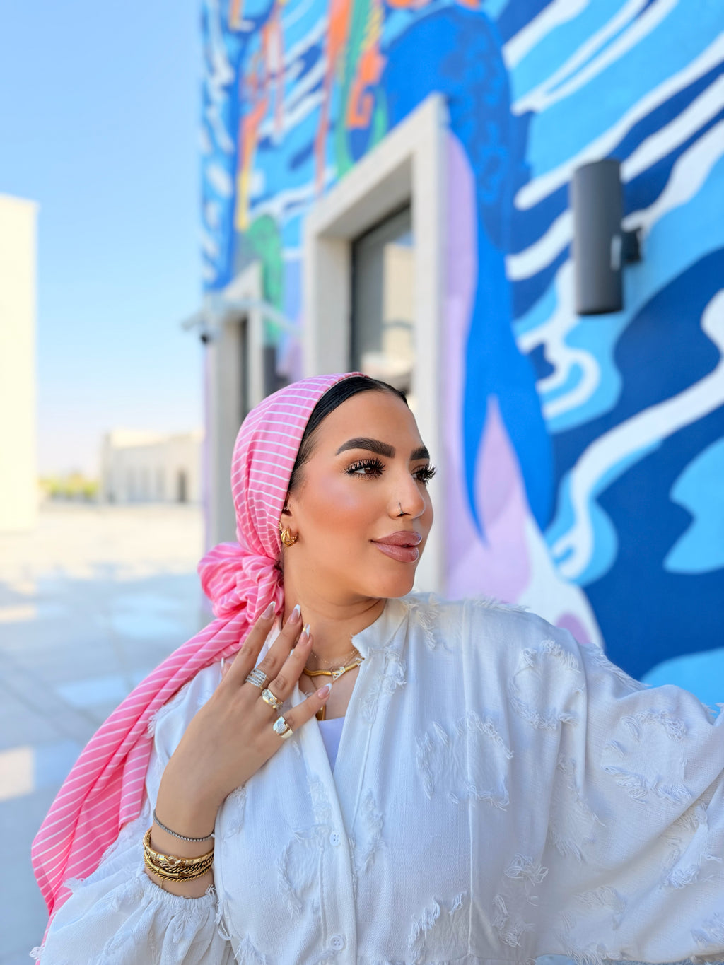 Striped Turban – Pink & White