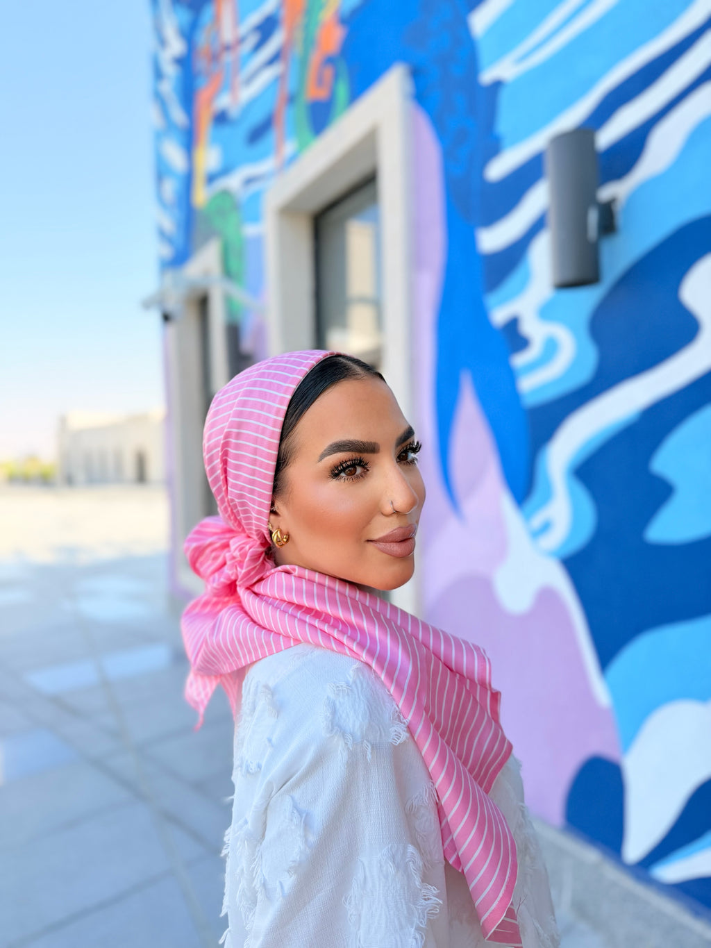 Striped Turban – Pink & White