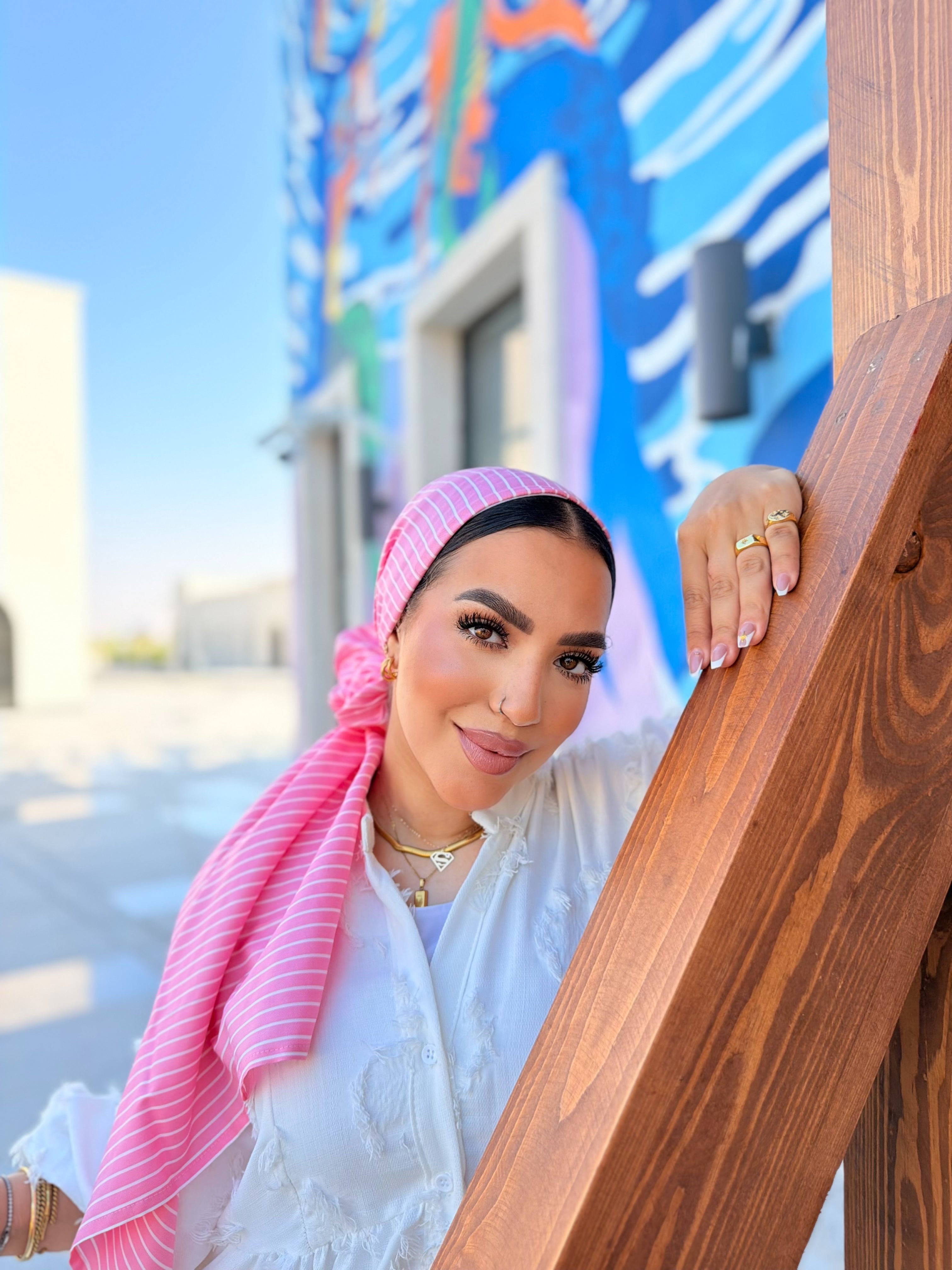 Striped Turban – Pink & White