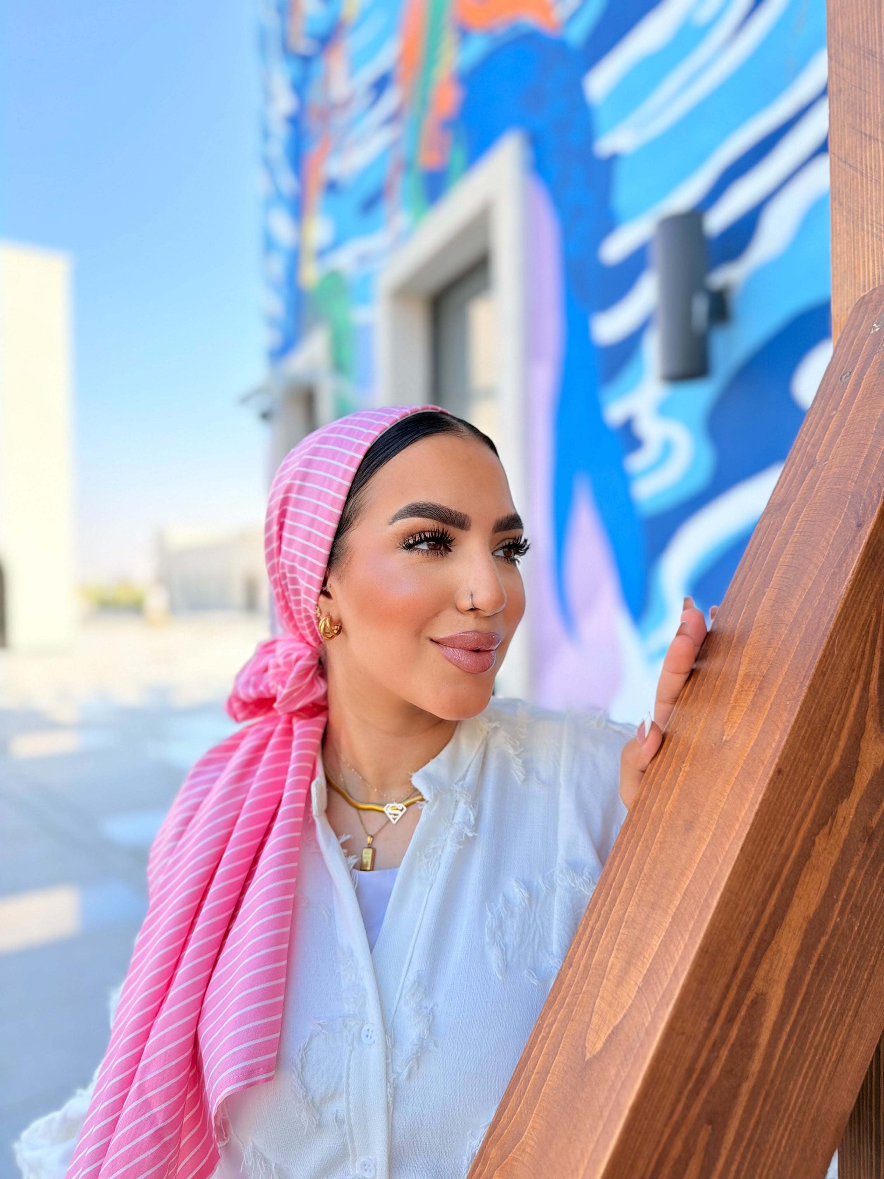 Striped Turban – Pink & White