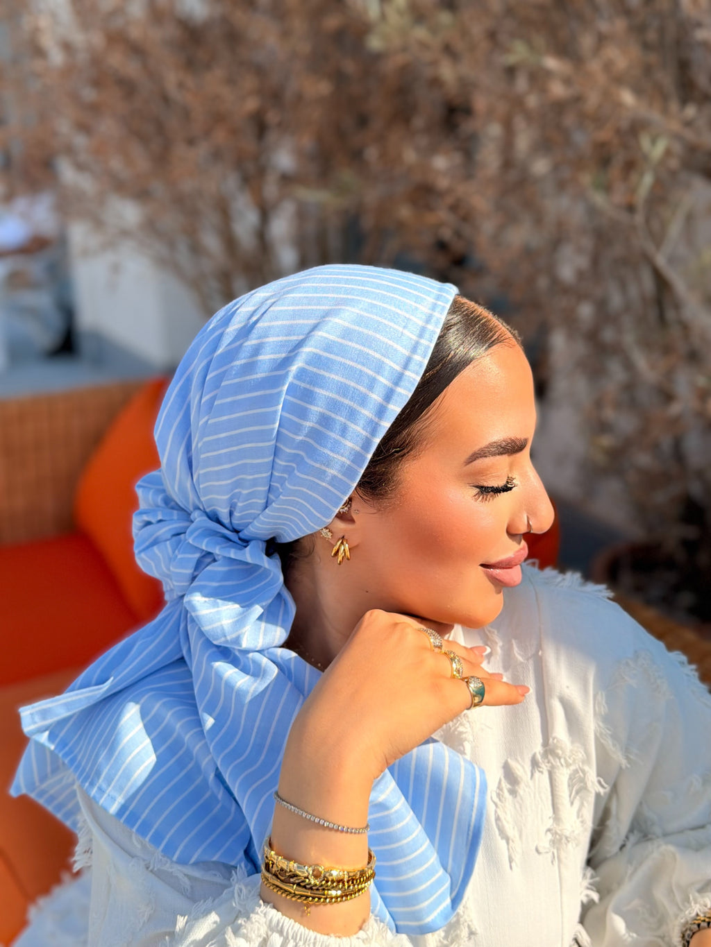 Striped Turban – Blue & White