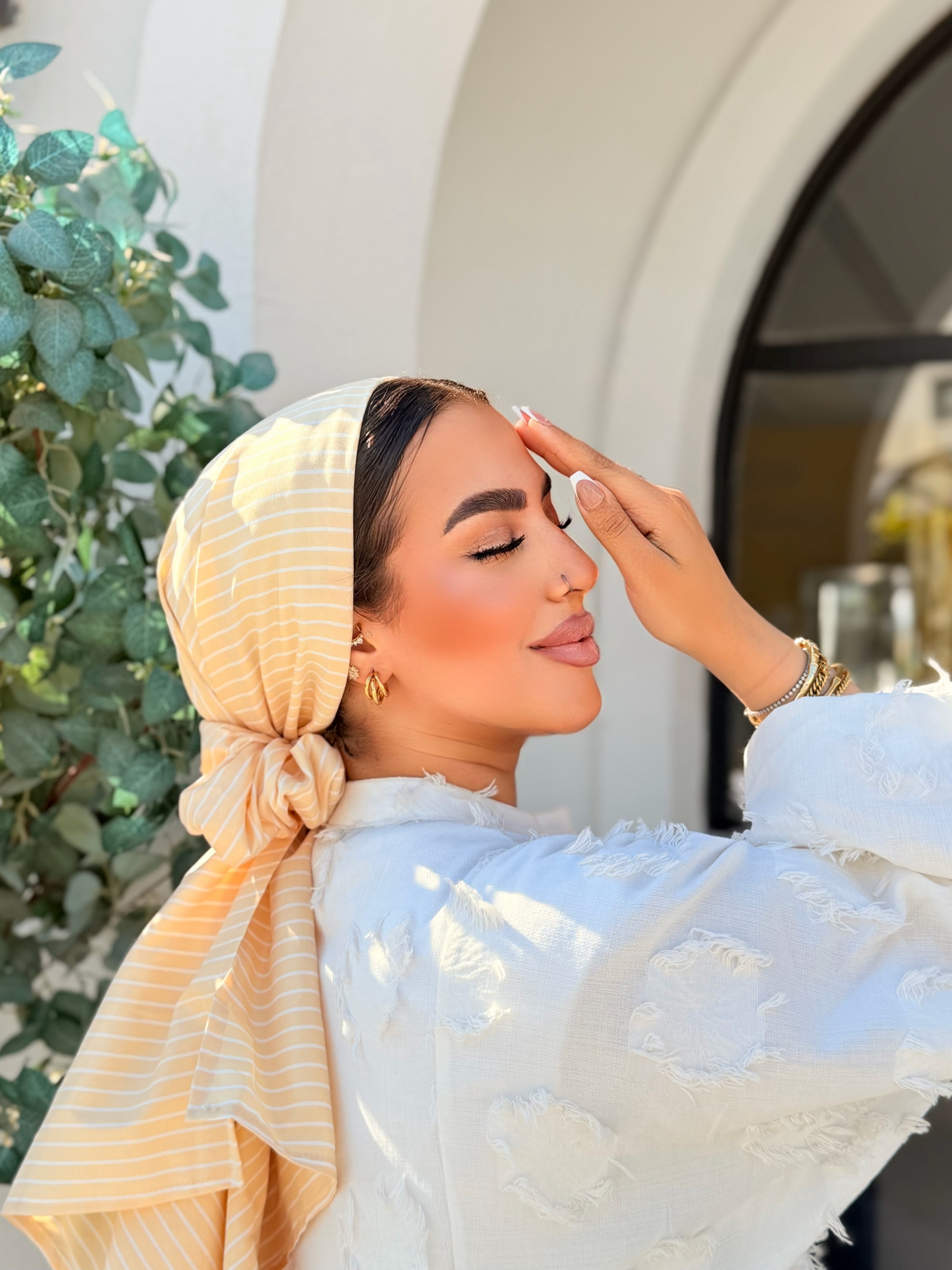 Striped Turban – Butter Yellow & White