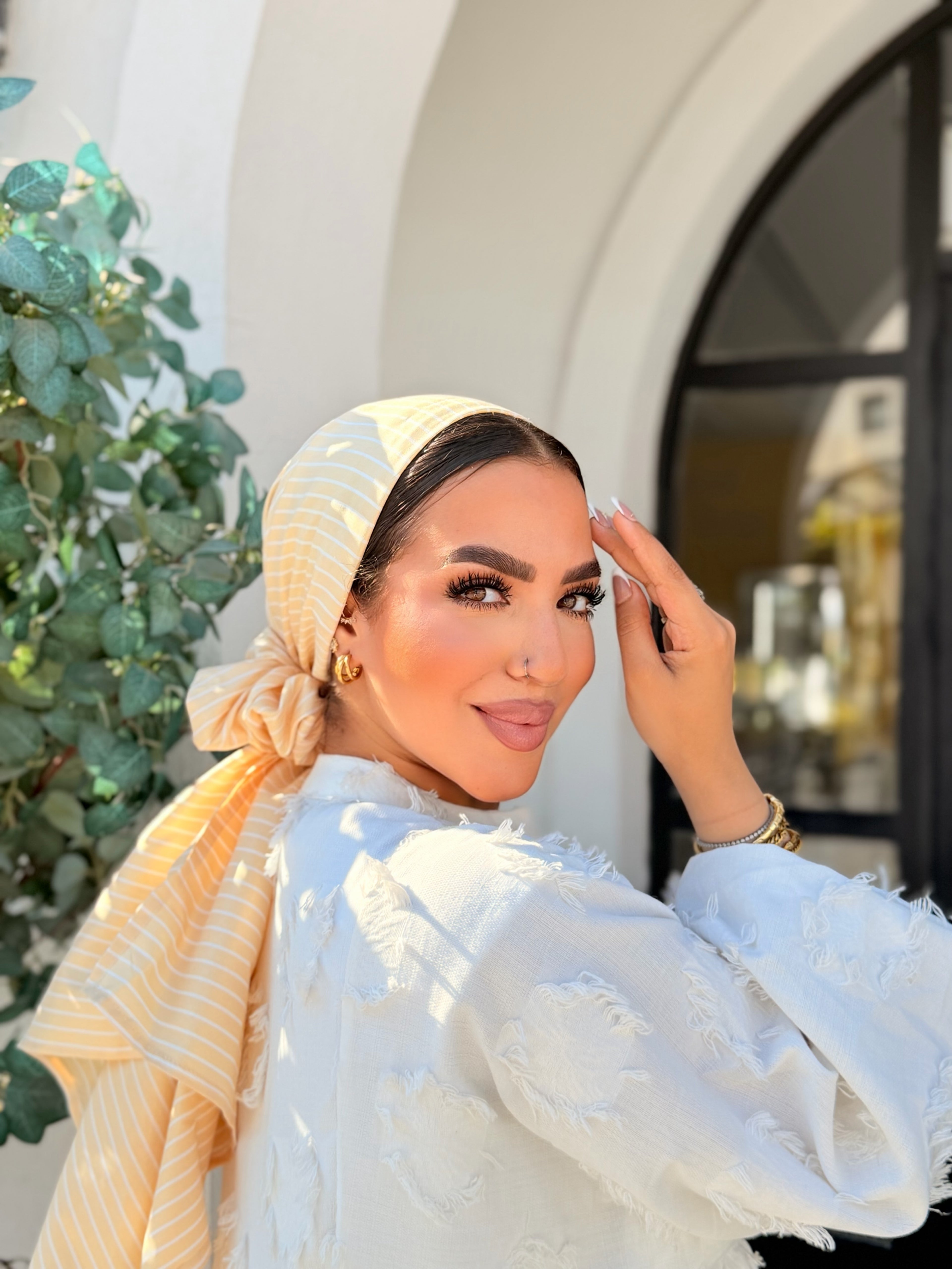 Striped Turban – Butter Yellow & White