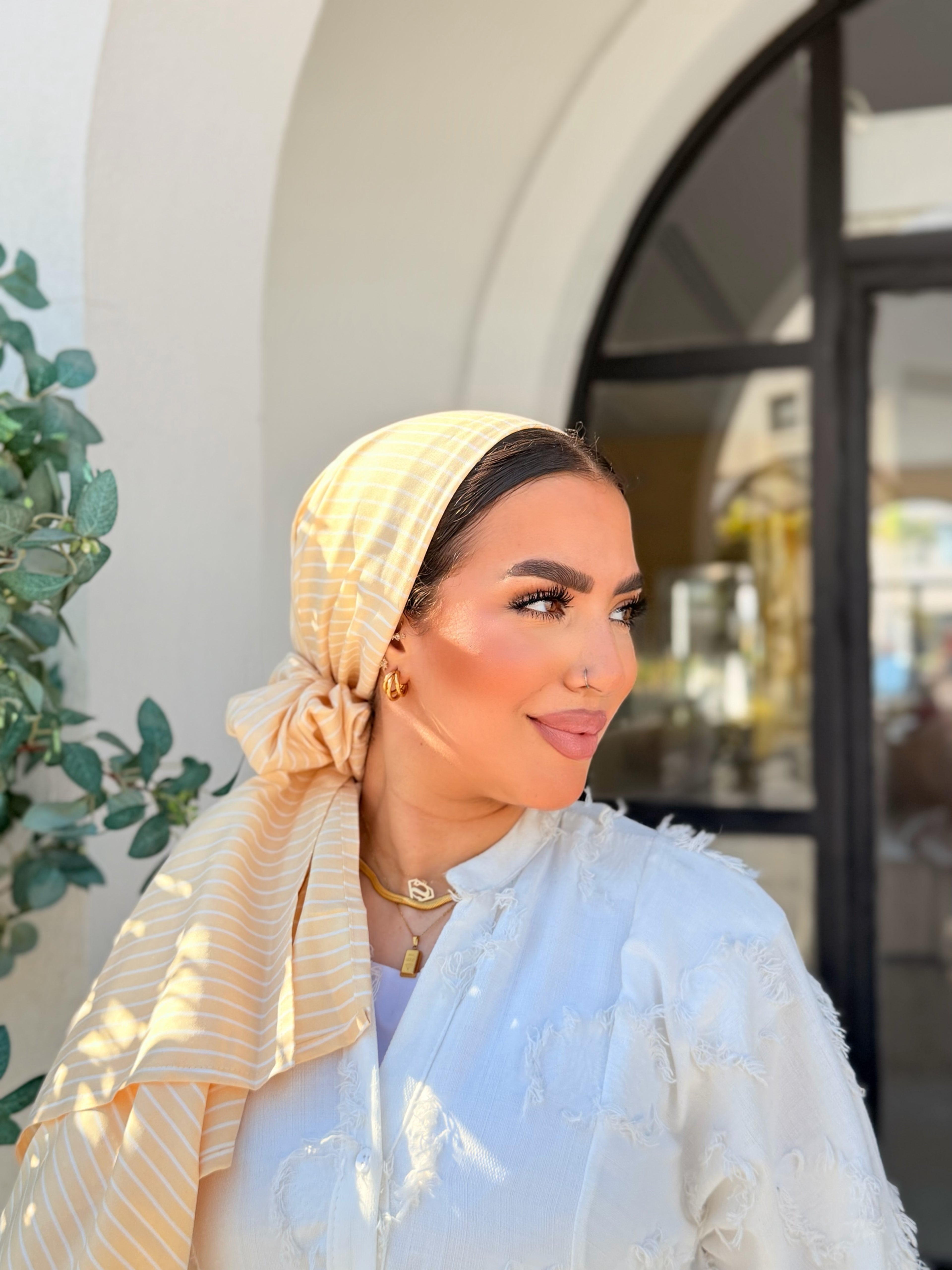 Striped Turban – Butter Yellow & White