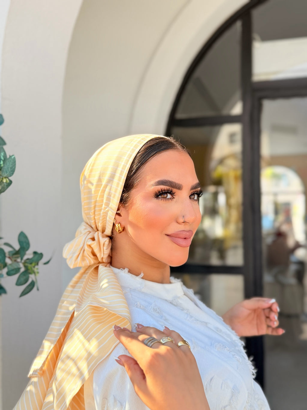 Striped Turban – Butter Yellow & White