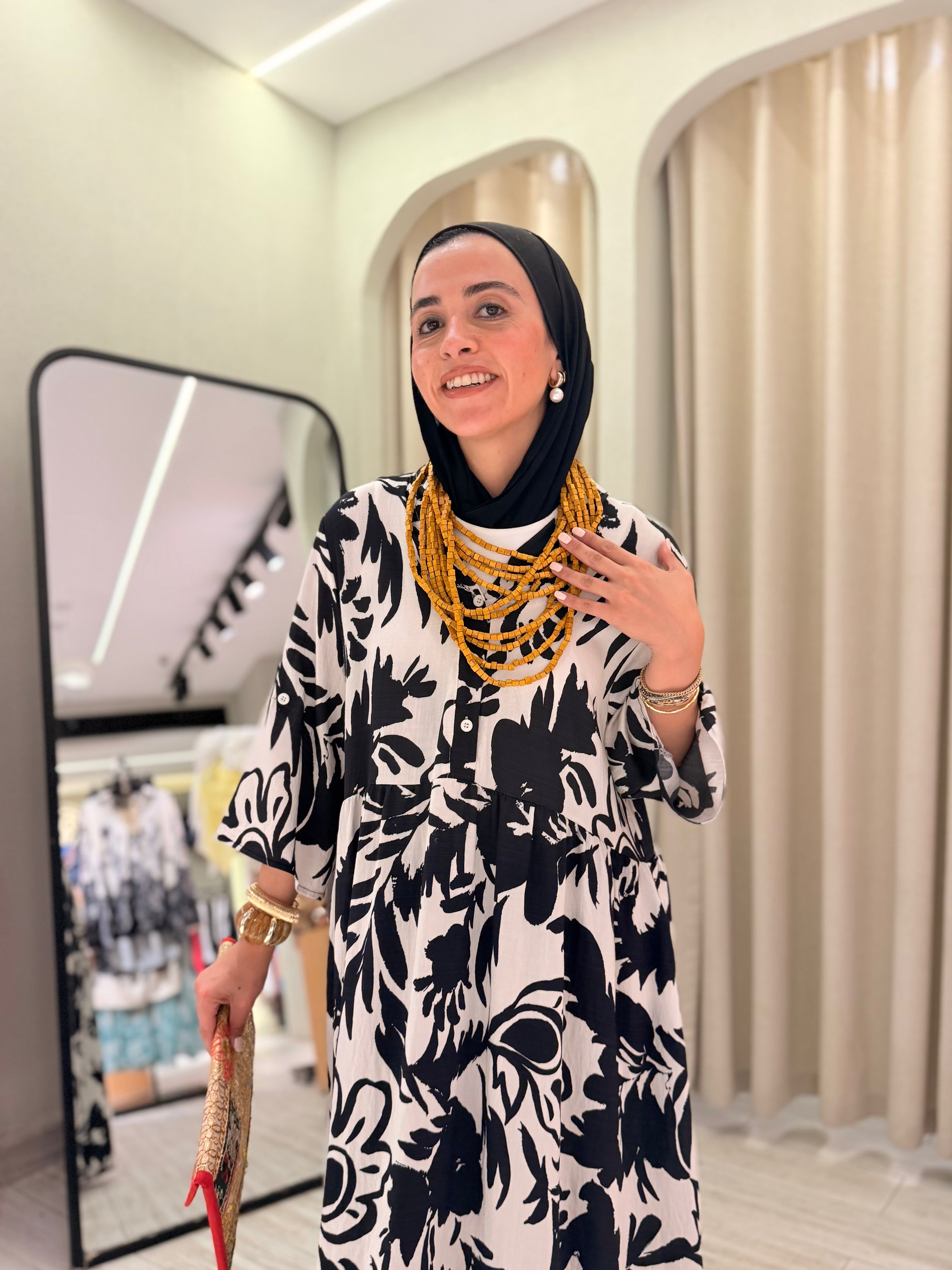 Abstract Print Maxi Dress – Black & White