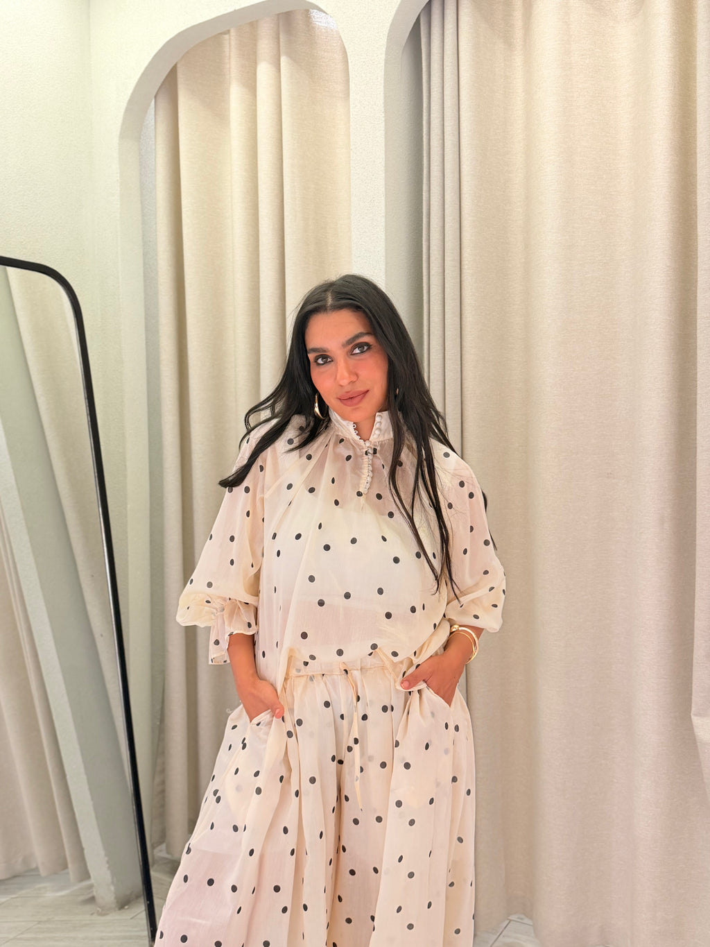 Polka Dot Maxi Set – Cream & Black