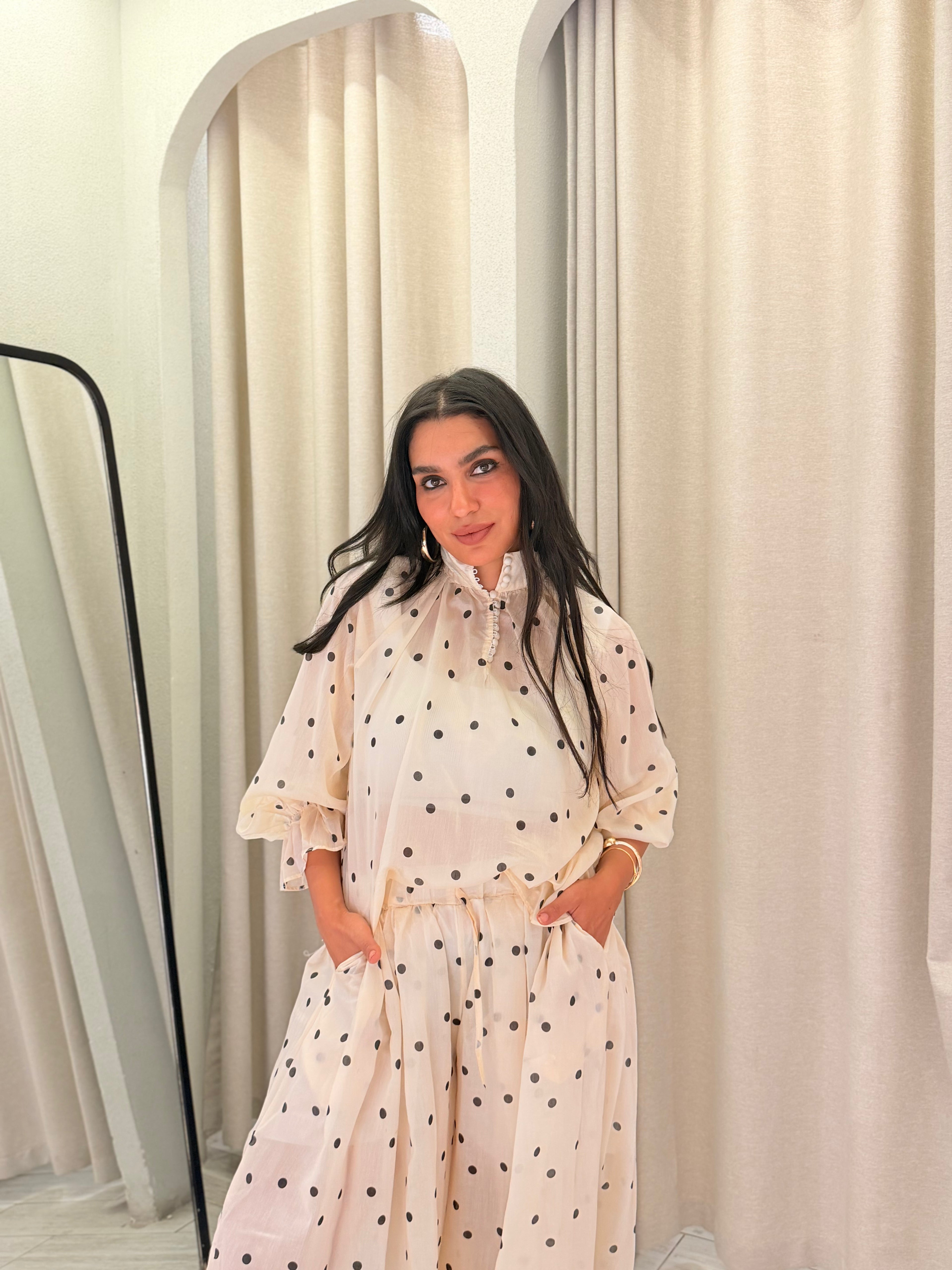 Polka Dot Maxi Set – Cream & Black