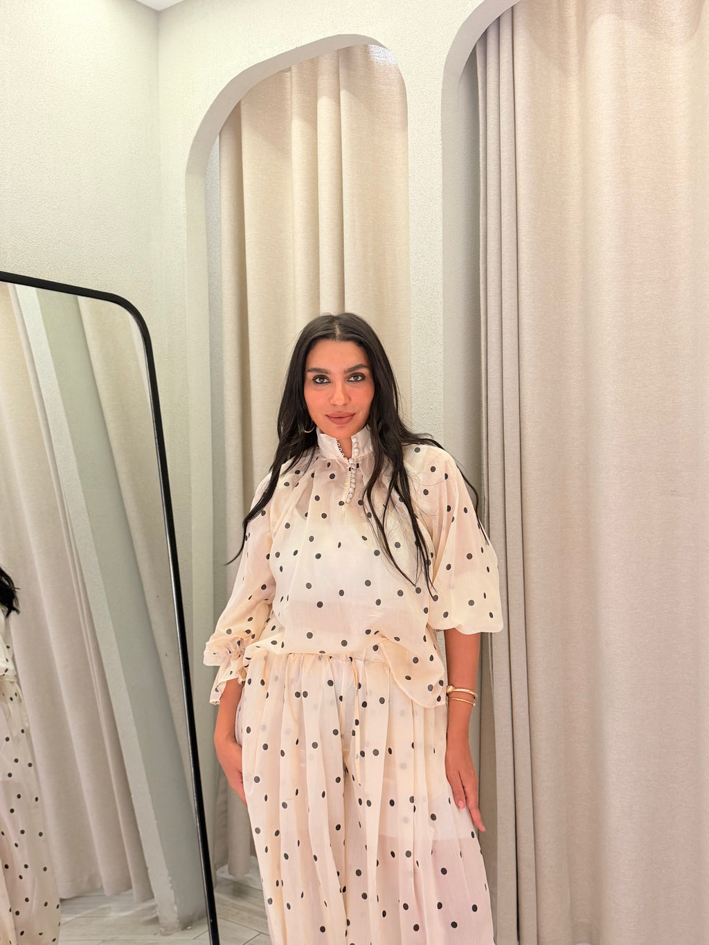 Polka Dot Maxi Set – Cream & Black
