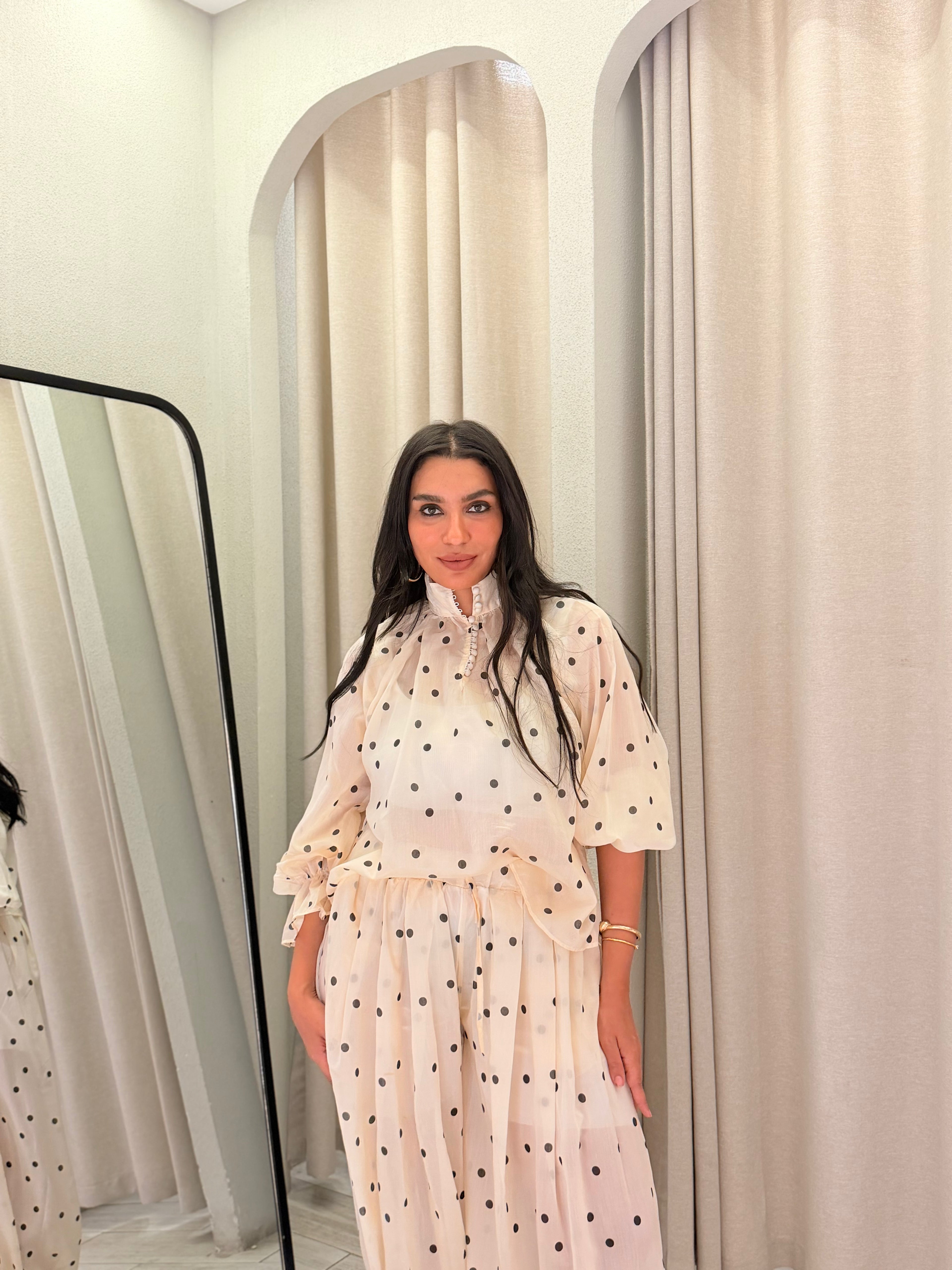 Polka Dot Maxi Set – Cream & Black