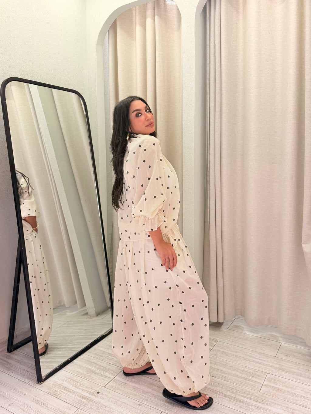 Polka Dot Maxi Set – Cream & Black