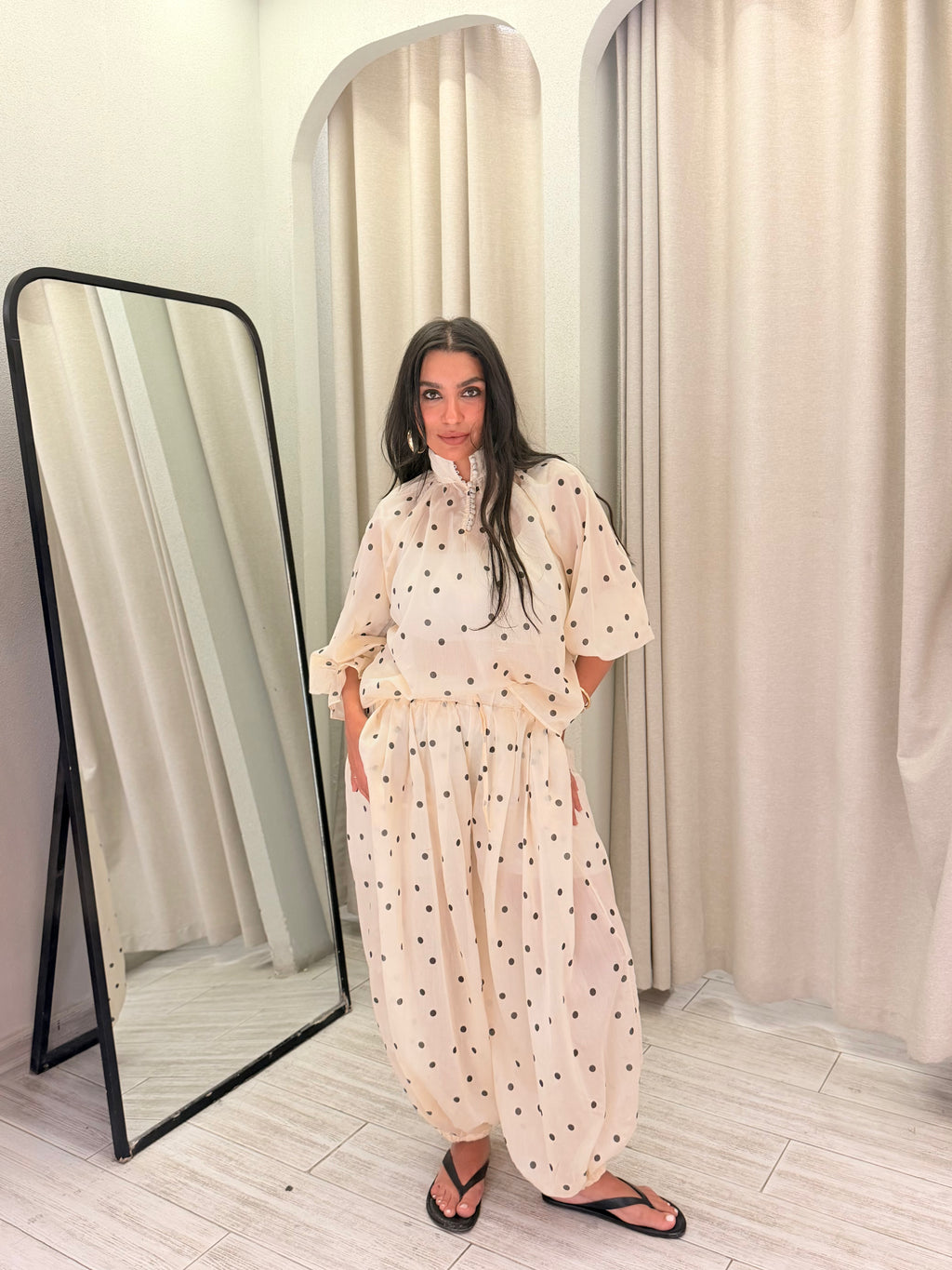 Polka Dot Maxi Set – Cream & Black