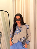 Floral Linen Shirt – Grey & Blue