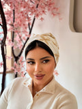 Floral Print Turban — Ivory & Gold