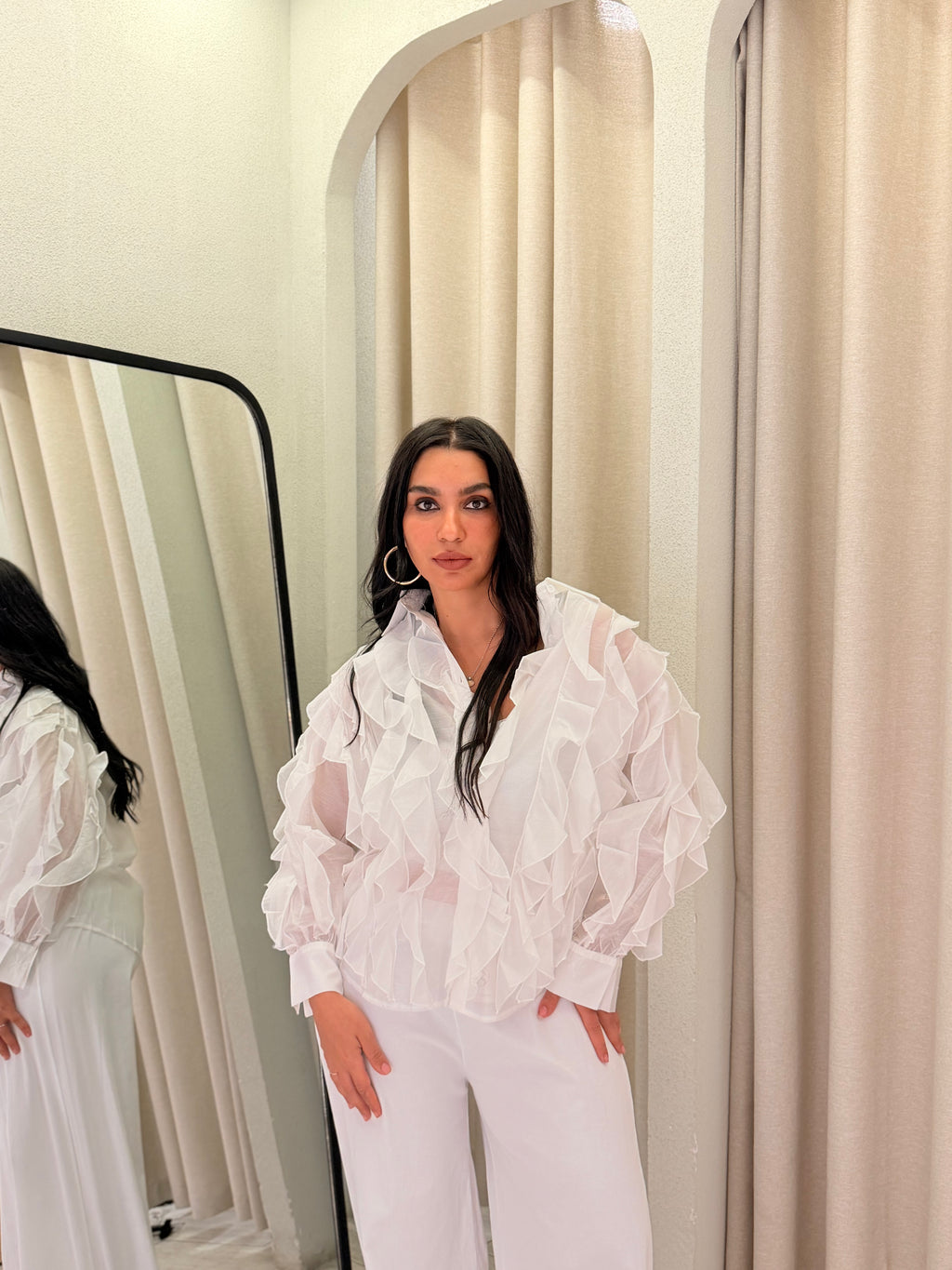 Ruffle Organza Shirt – White