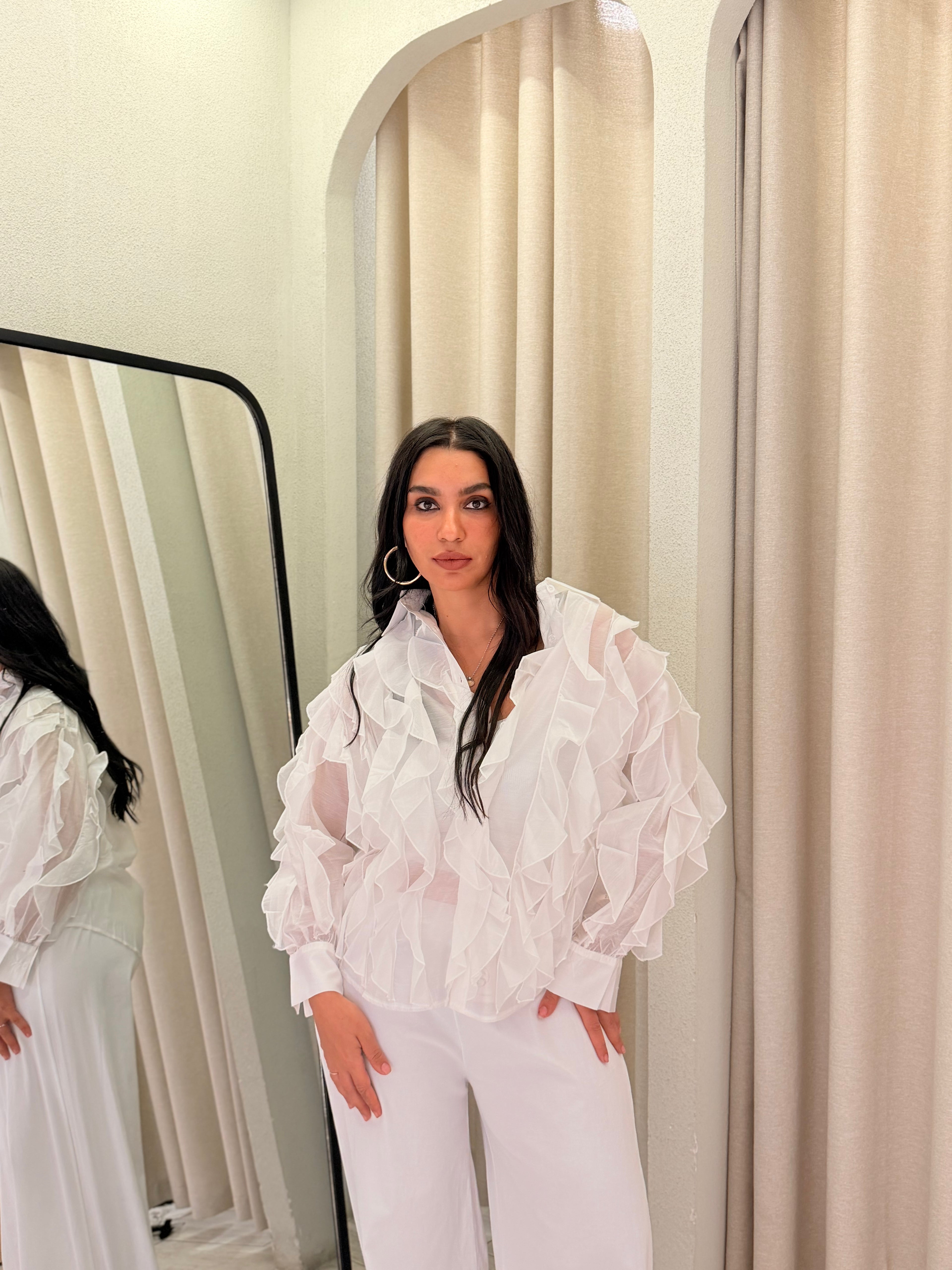 Ruffle Organza Shirt – White