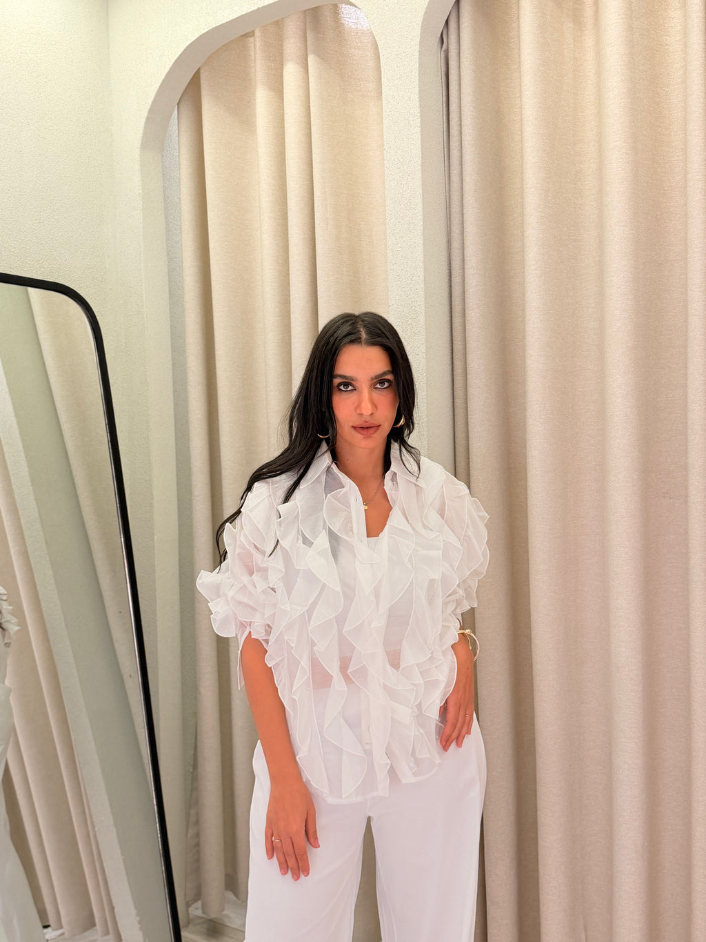 Ruffle Organza Shirt – White
