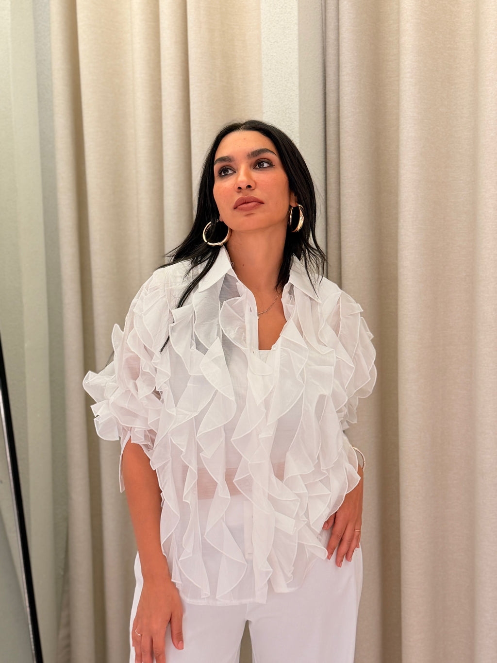 Ruffle Organza Shirt – White