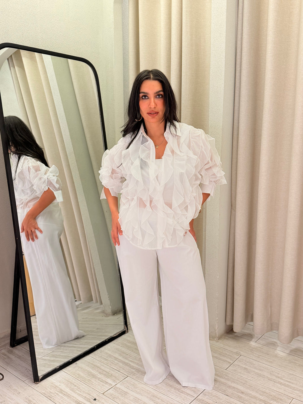 Ruffle Organza Shirt – White