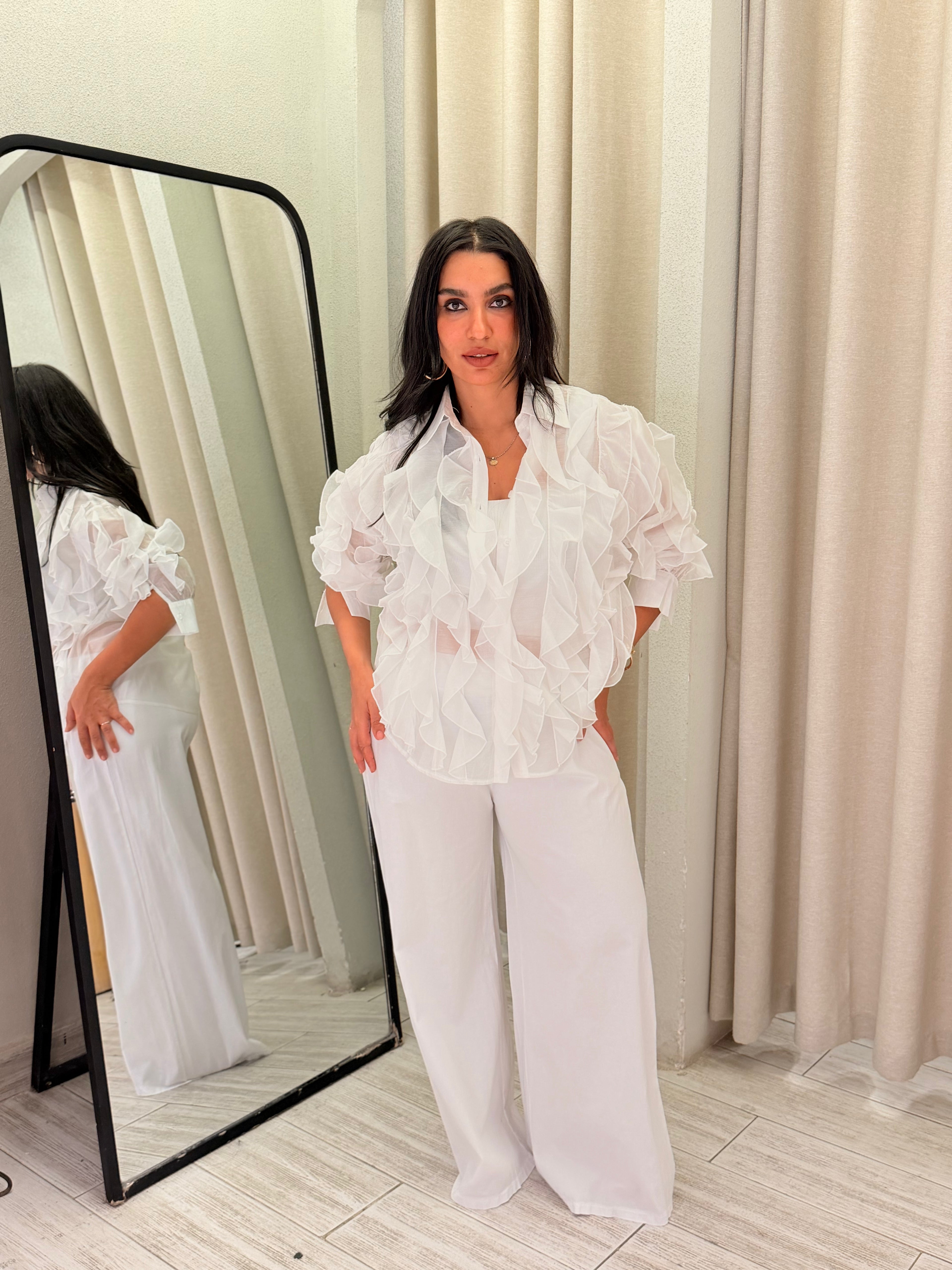 Ruffle Organza Shirt – White