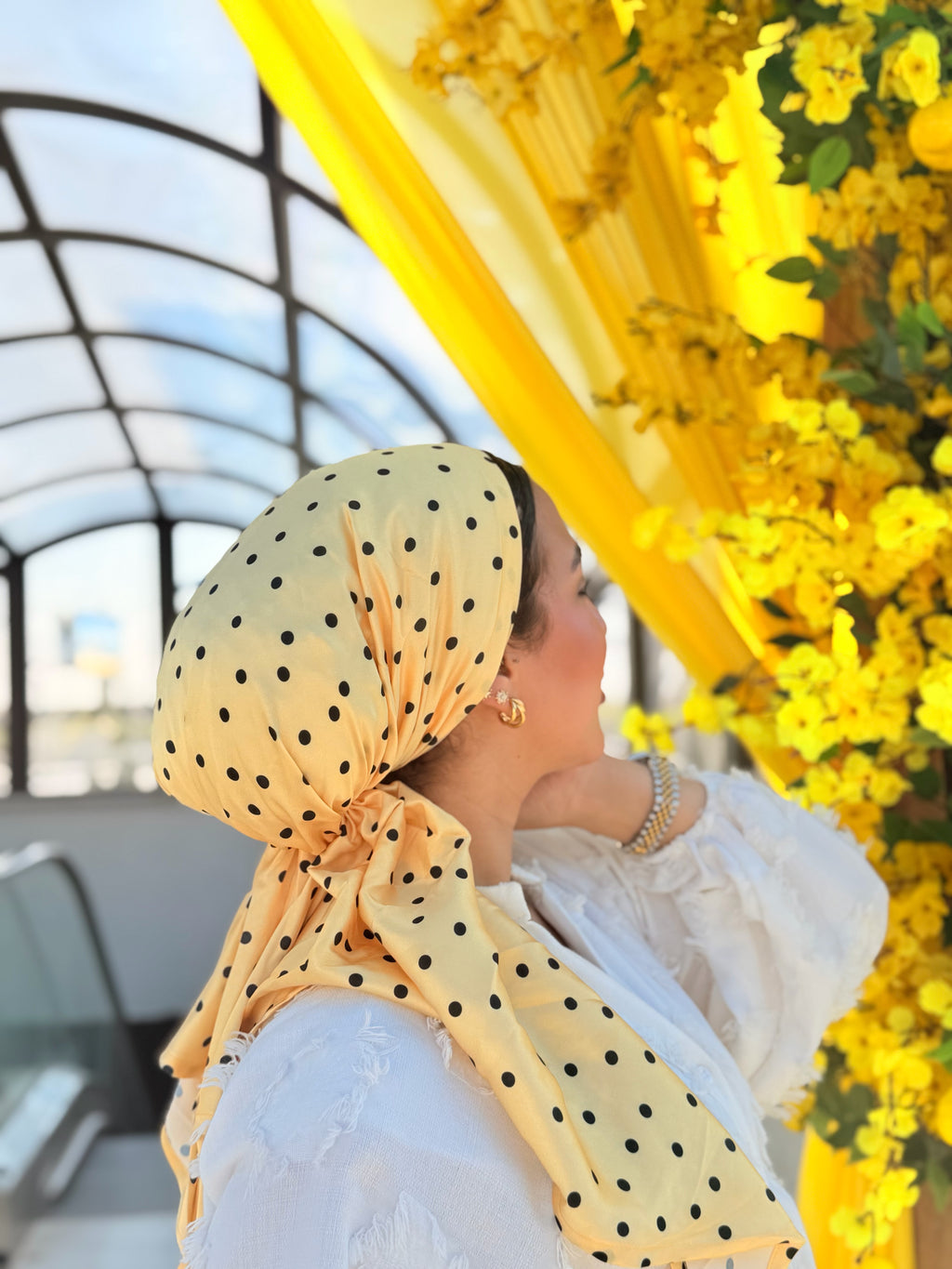 Polka Dot Head Scarf – Yellow & White