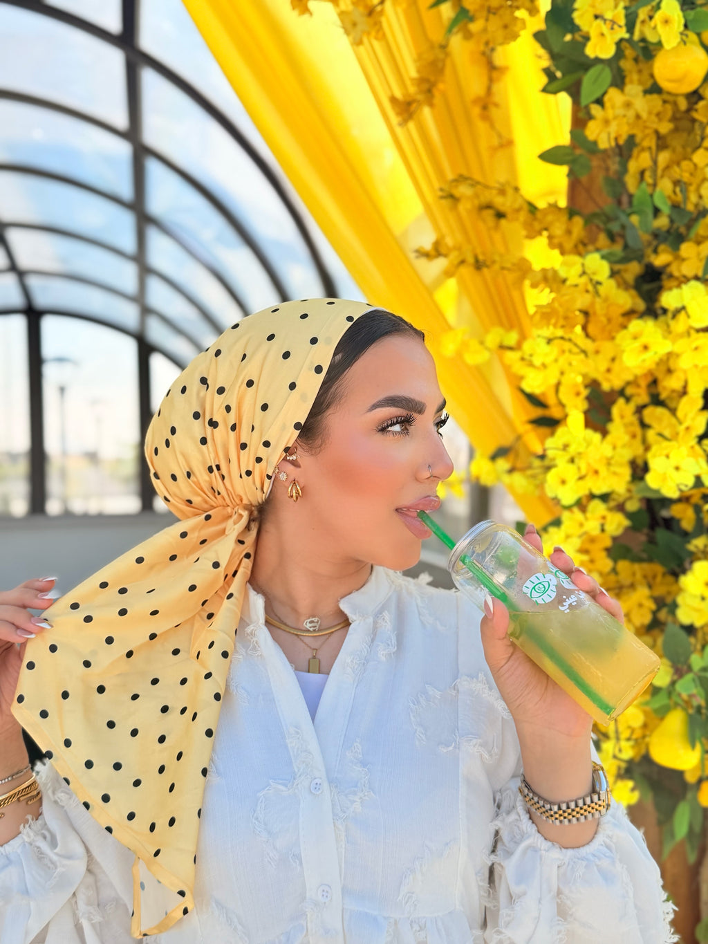 Polka Dot Head Scarf – Yellow & White