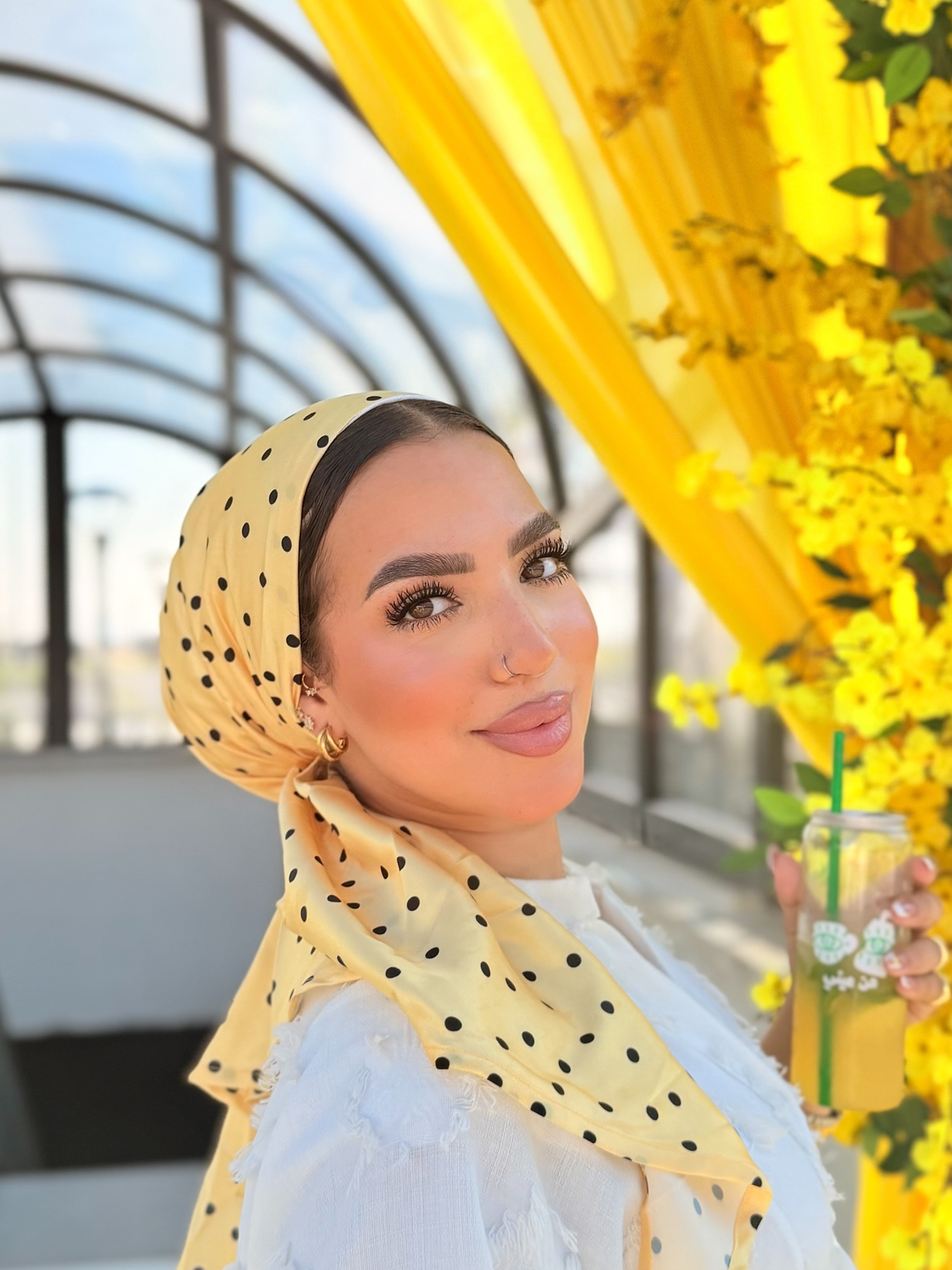 Polka Dot Head Scarf – Yellow & White