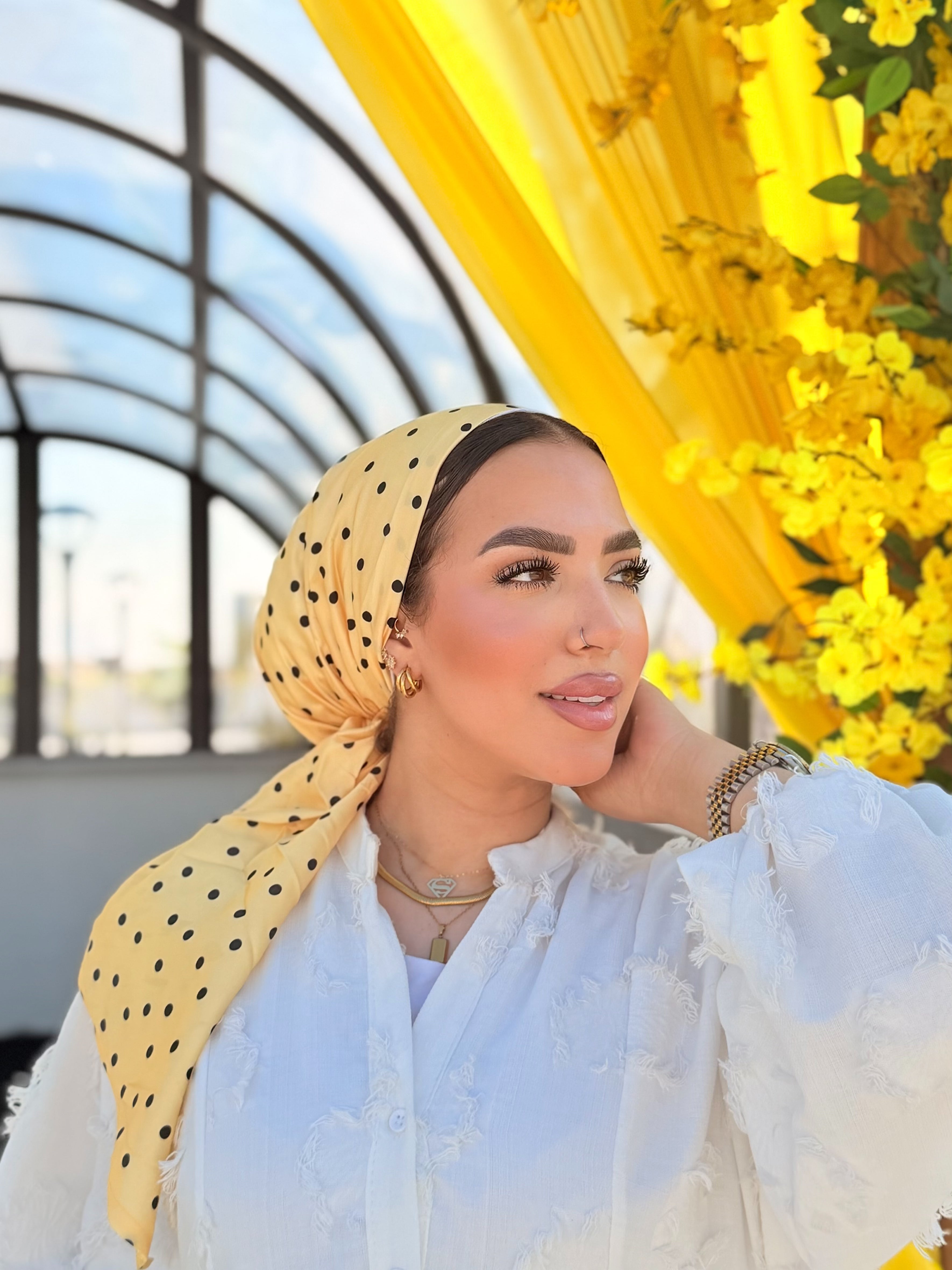 Polka Dot Head Scarf – Yellow & White