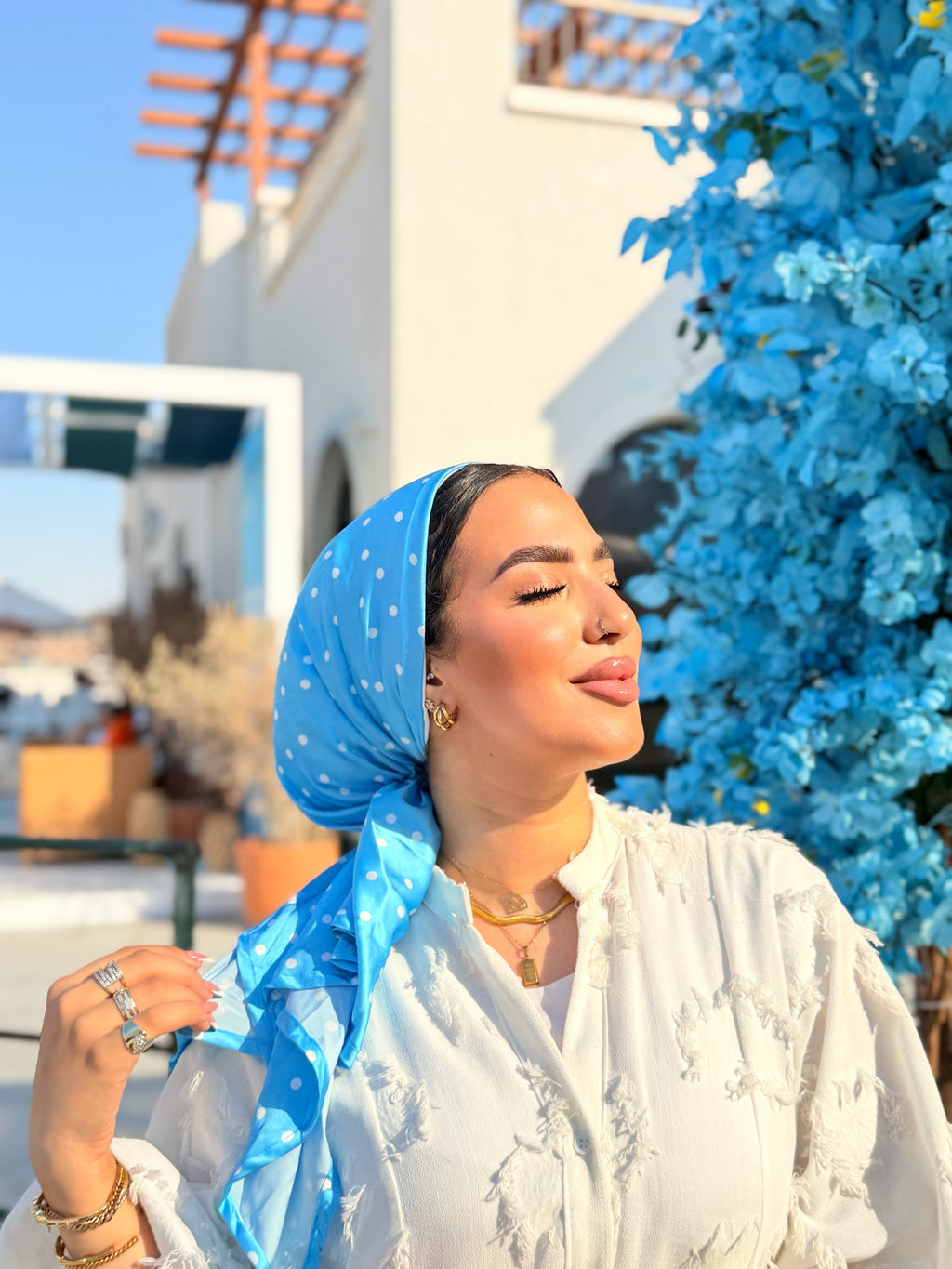 Polka Dot Head Scarf – Blue & White