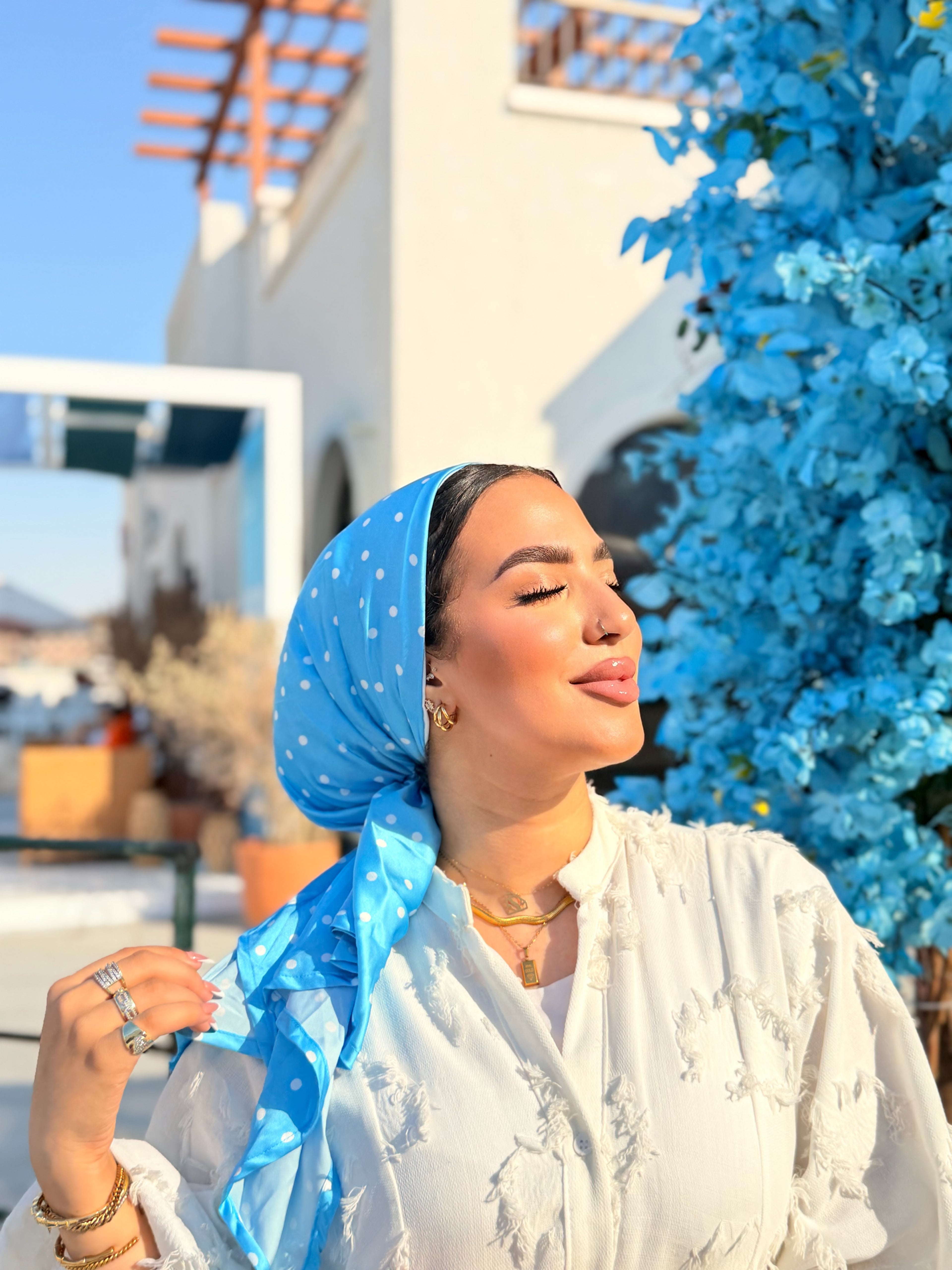 Polka Dot Head Scarf – Blue & White