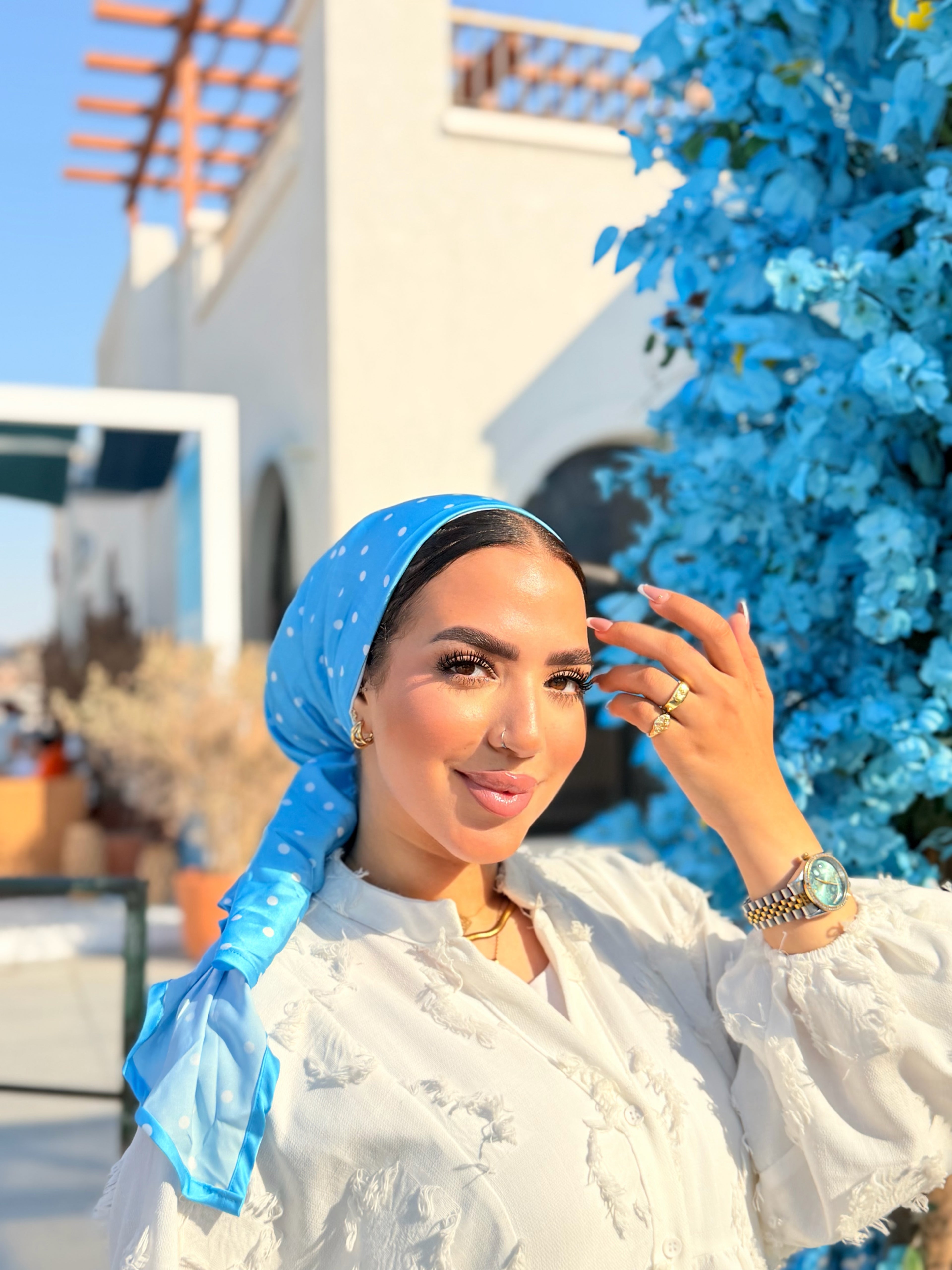 Polka Dot Head Scarf – Blue & White