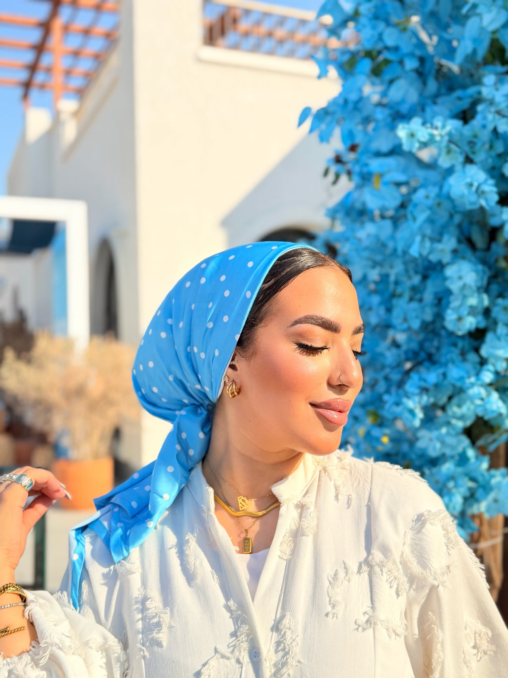 Polka Dot Head Scarf – Blue & White