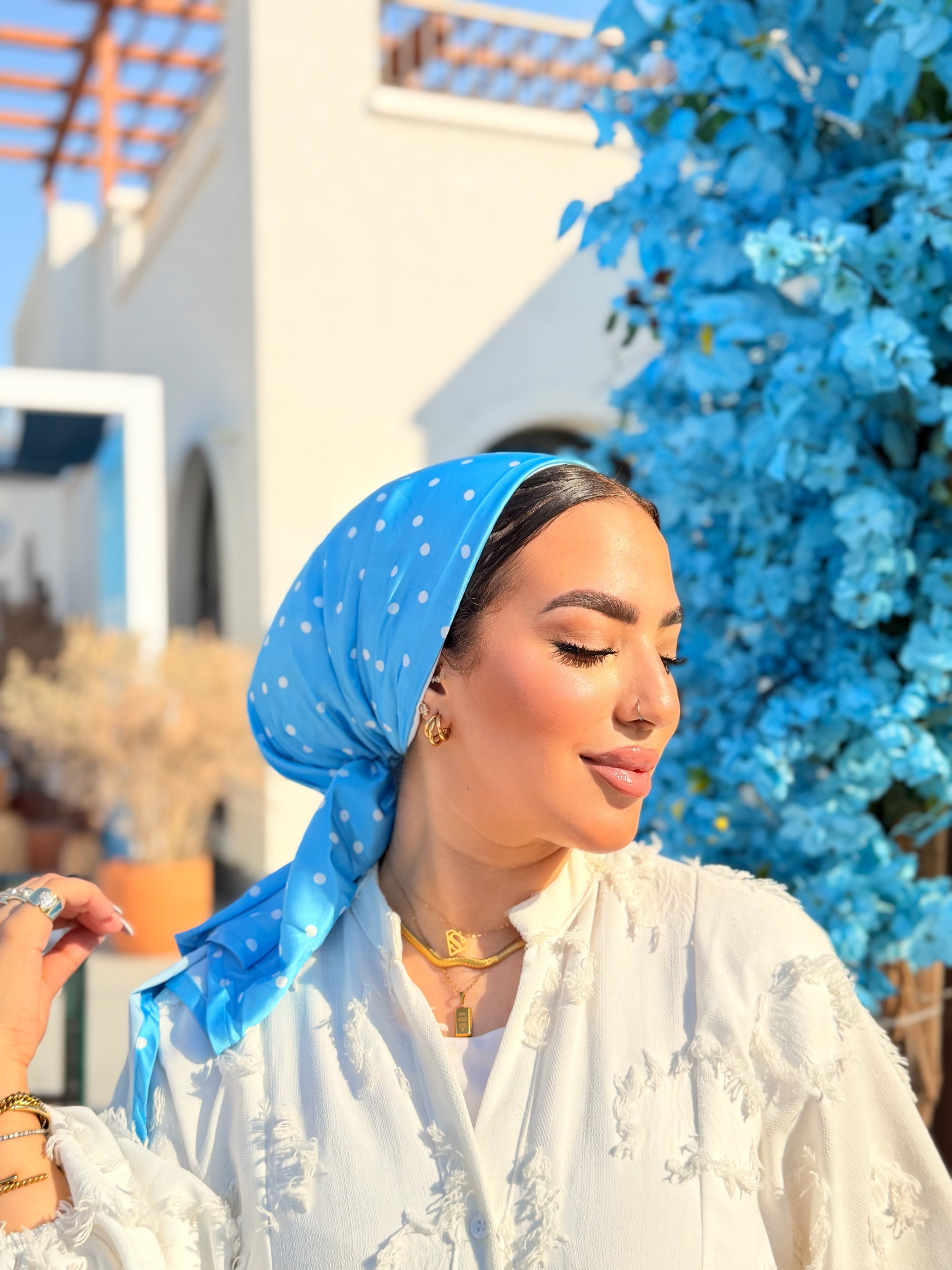 Polka Dot Head Scarf – Blue & White