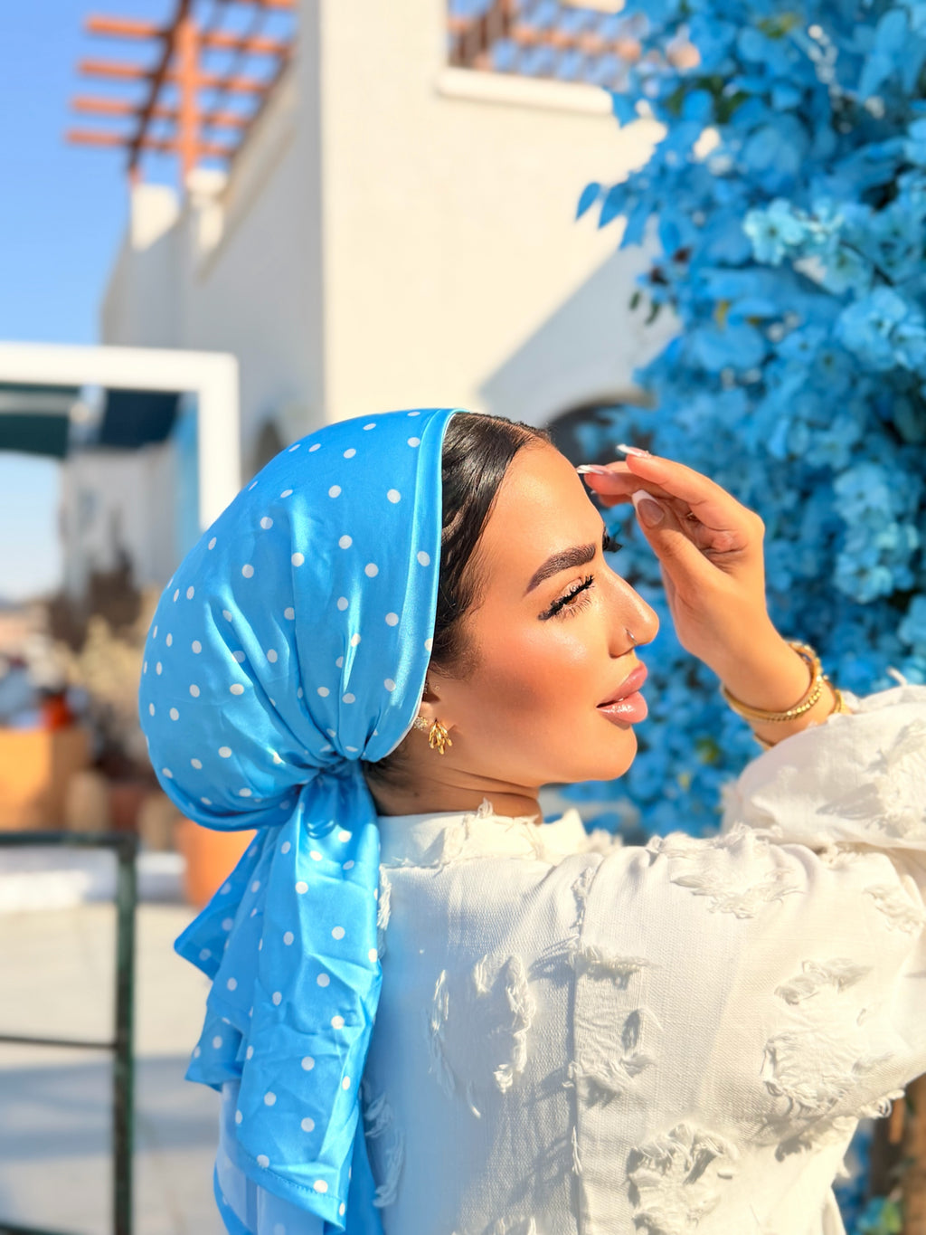 Polka Dot Head Scarf – Blue & White