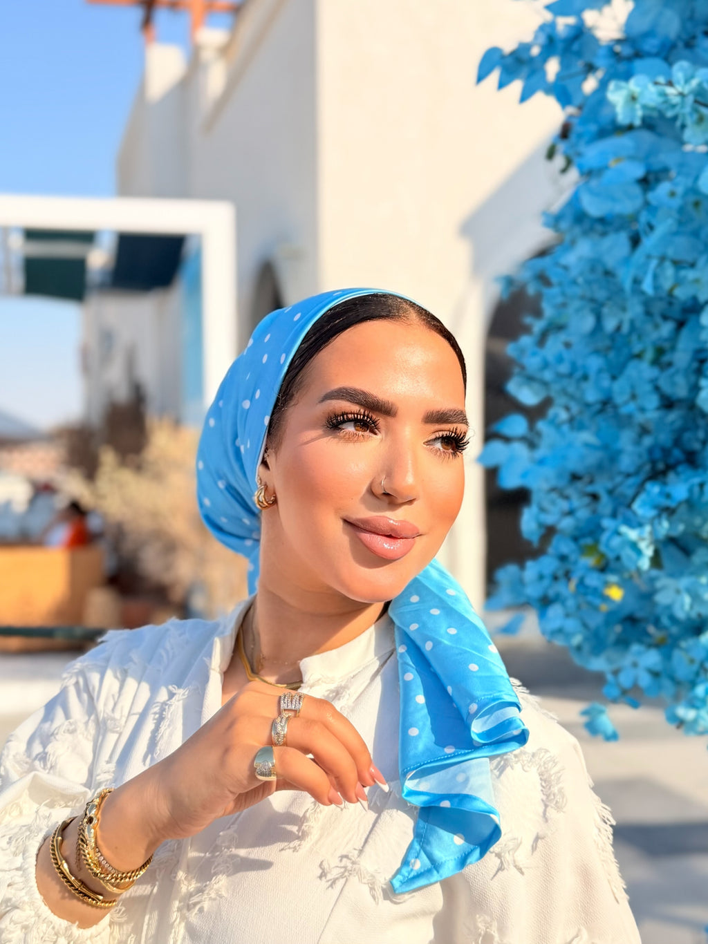 Polka Dot Head Scarf – Blue & White