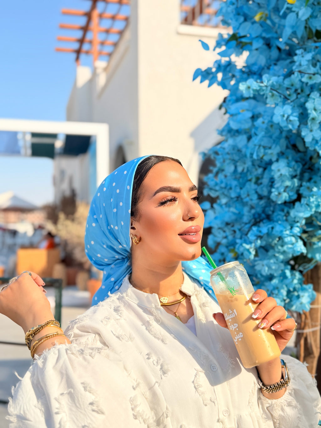 Polka Dot Head Scarf – Blue & White