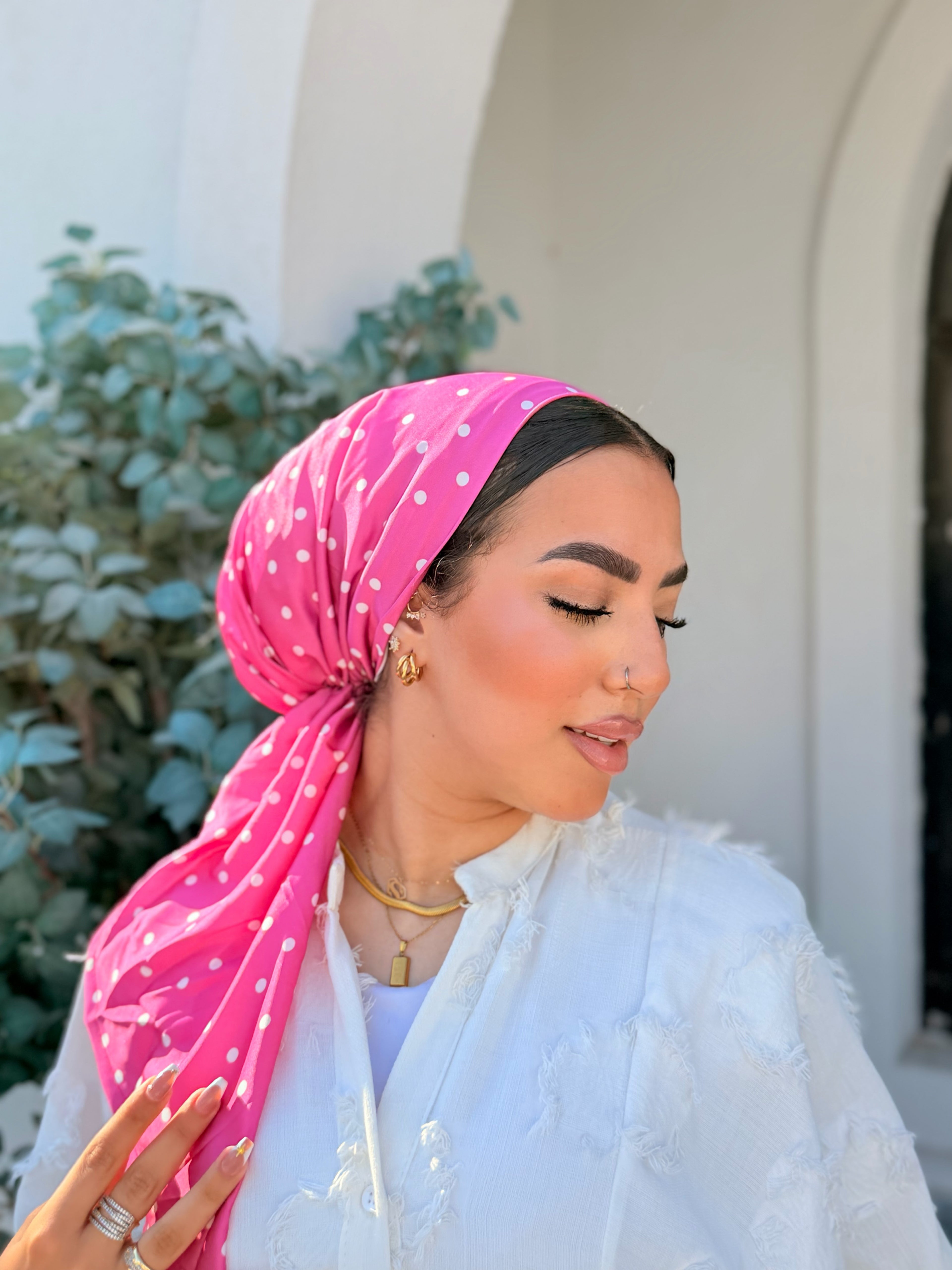 Polka Dot Head Scarf – Pink & White