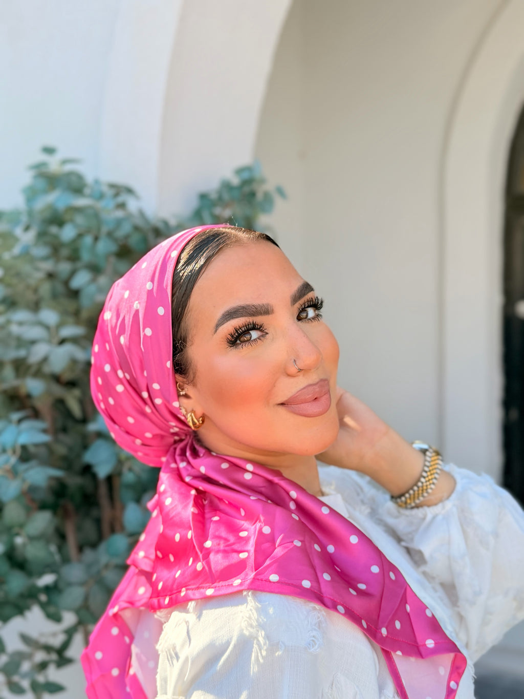 Polka Dot Head Scarf – Pink & White