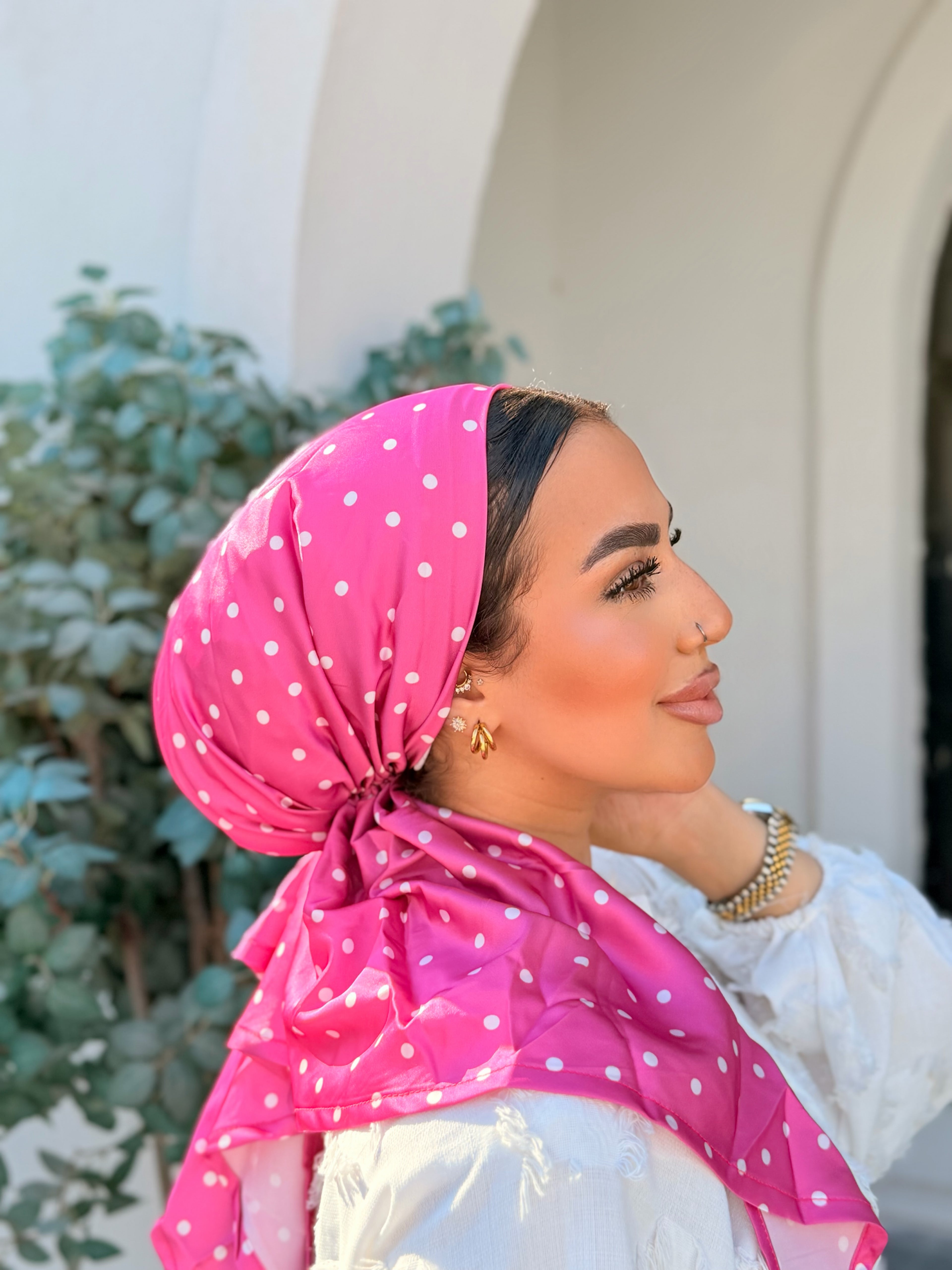 Polka Dot Head Scarf – Pink & White