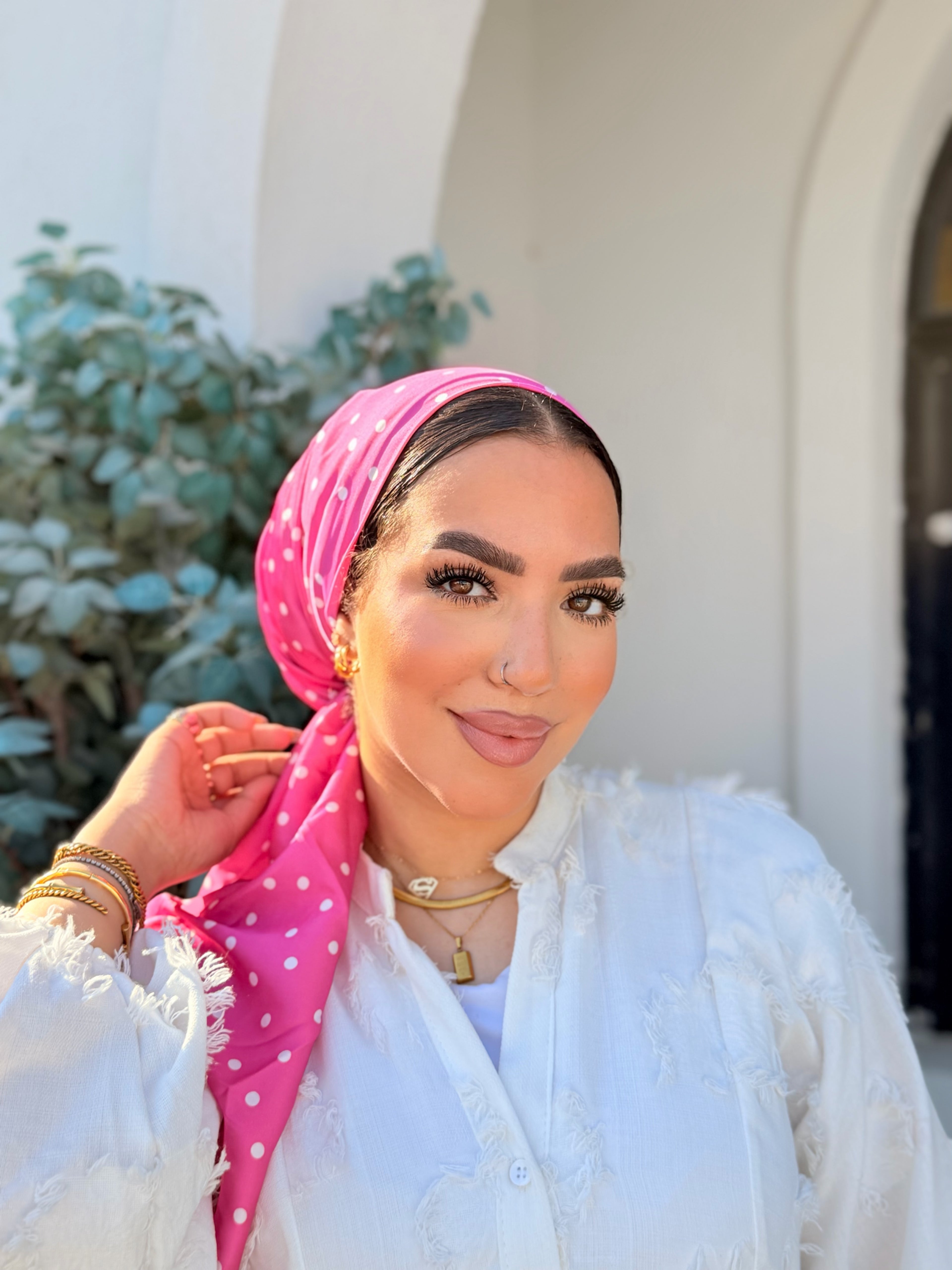 Polka Dot Head Scarf – Pink & White
