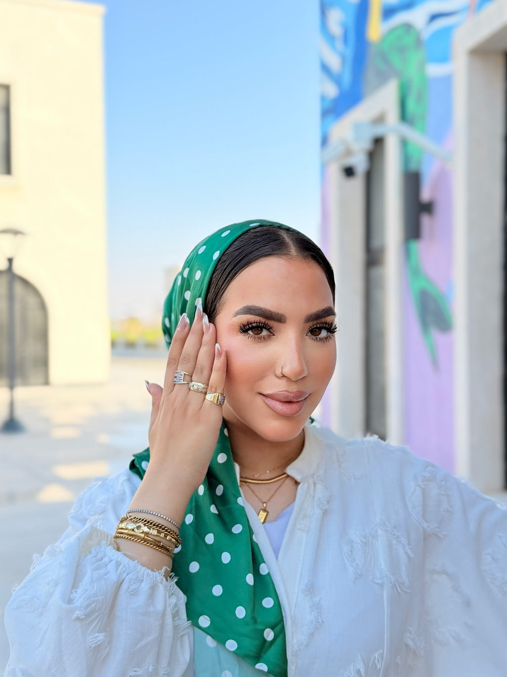 Polka Dot Head Scarf – Green & White