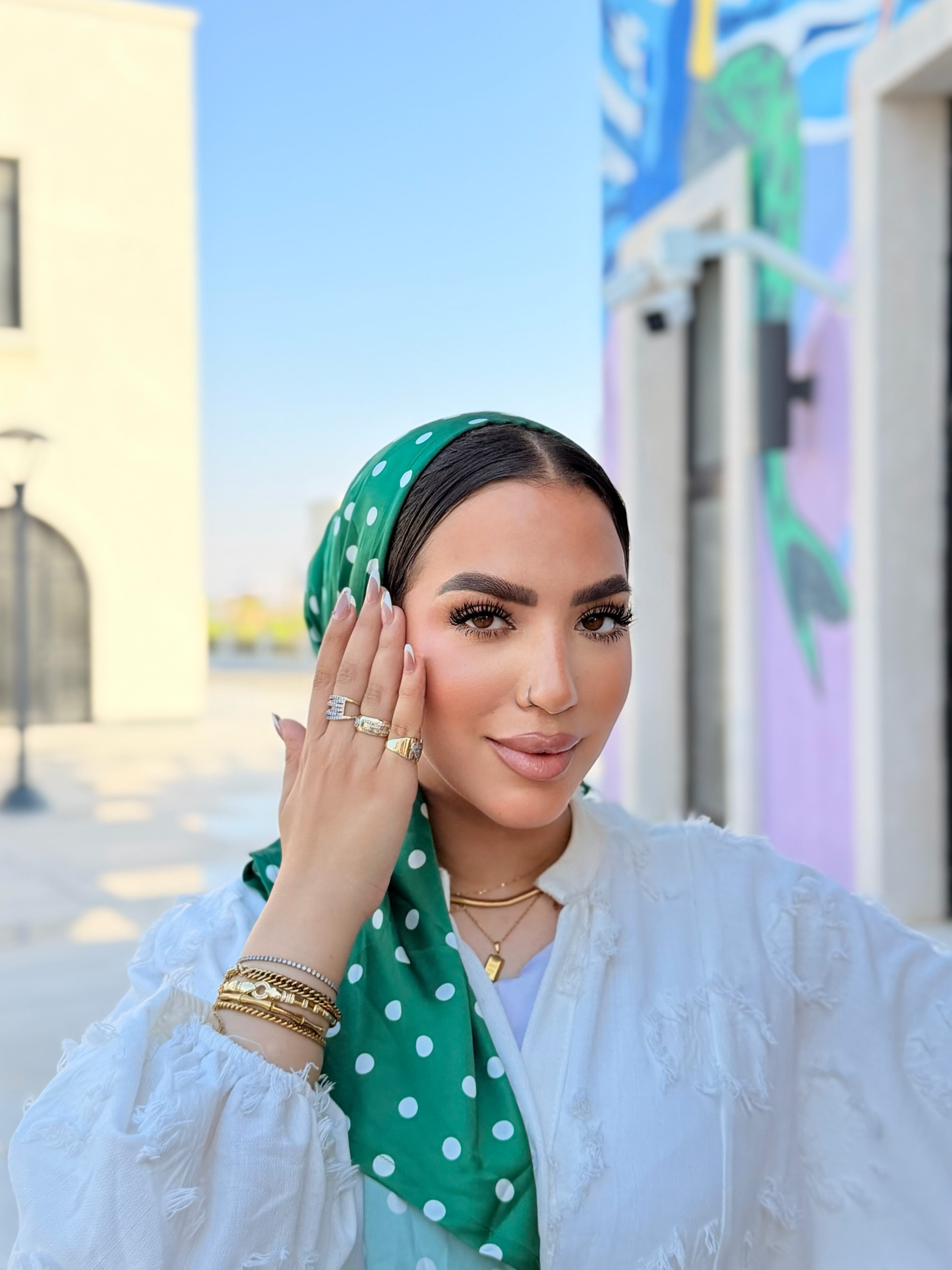 Polka Dot Head Scarf – Green & White